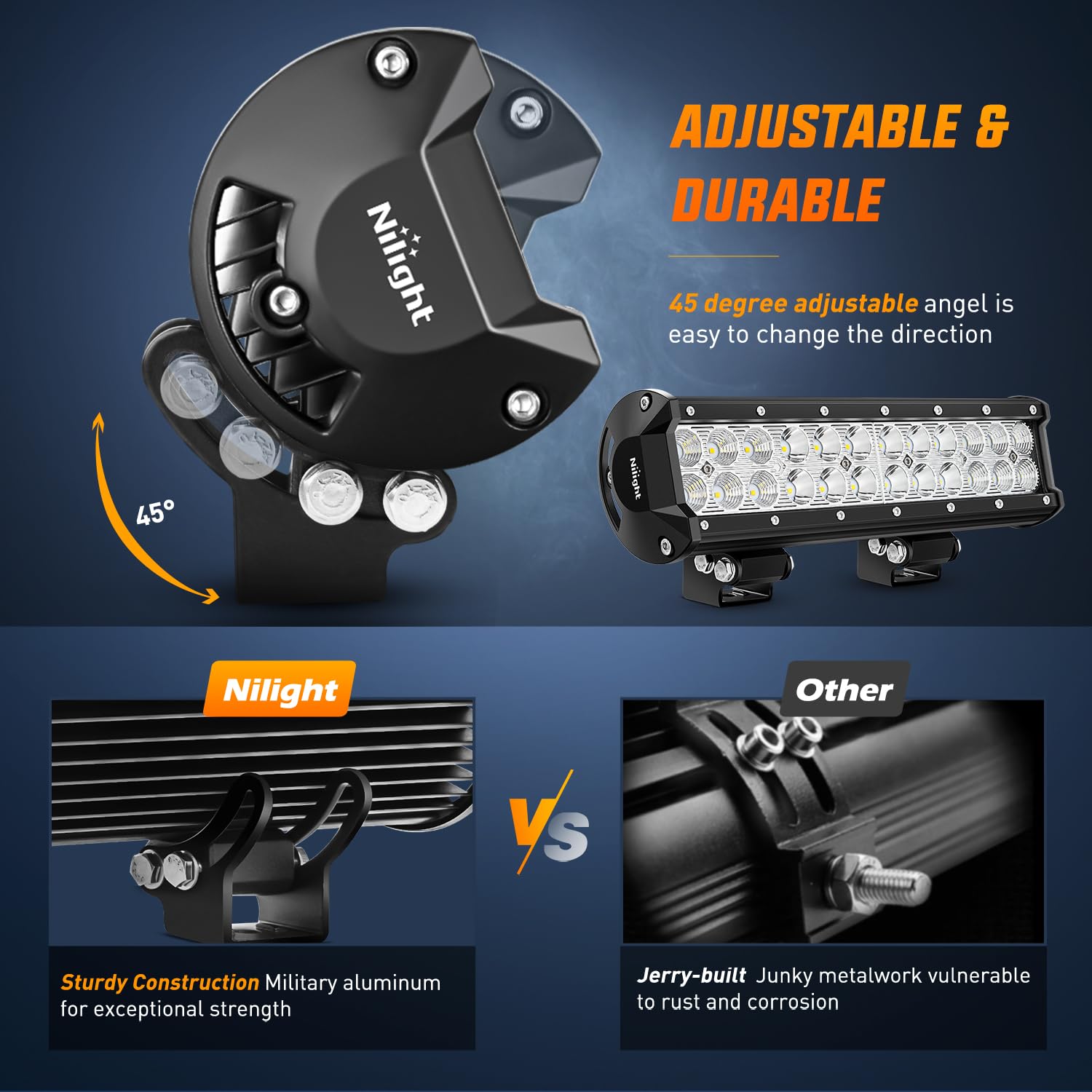 Nilight Led Light Bar 12 Inch 72W Spot Flood Combo Yellow Beam Off Road Lamp Fishing Hunting Emergency Deck Work Lighting For Tr