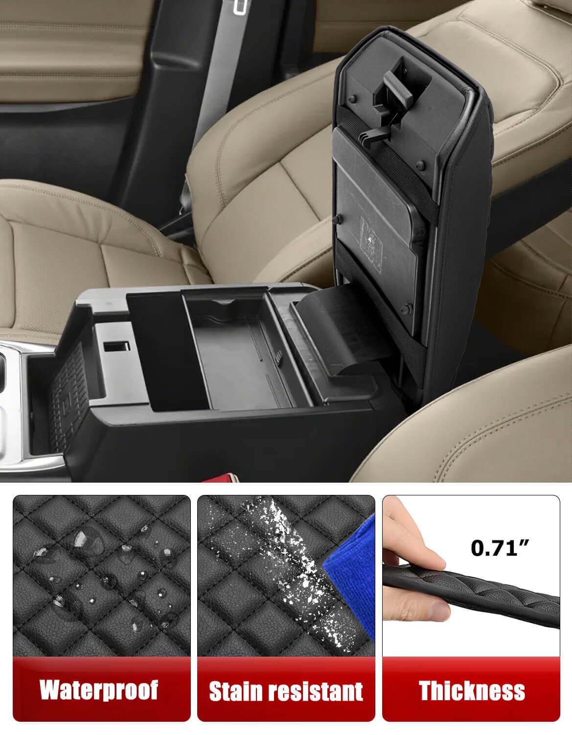 Kbh Center Console Armrest Cover For Ford Explorer 2020 2021 2022 2023 2024 2025, Vinyl Leather Trim, Car Middle Console Lid Cus