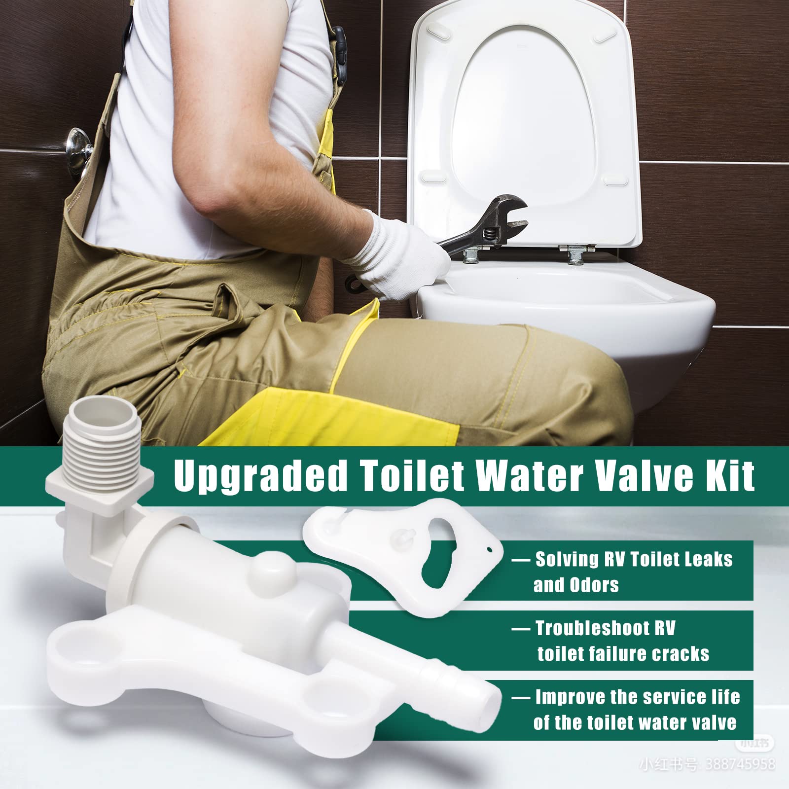 34100 Toilet Water Assembly Valve Kit Compatible with Thetford Aqua-Magic RV Camper Toilets Style Lite and Style Plus Parts