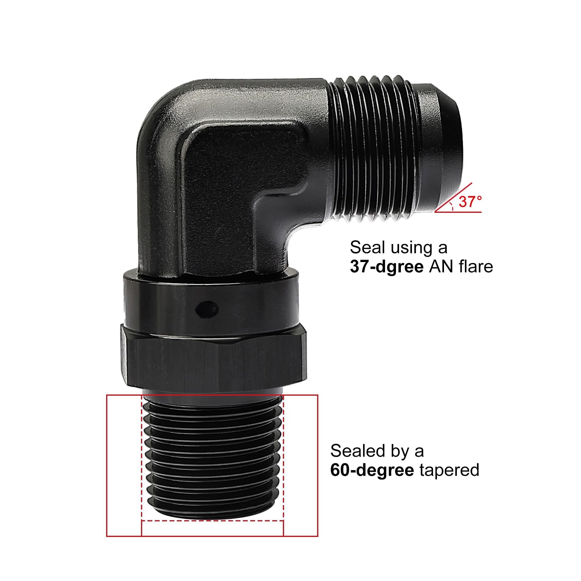 Evil Energy 10An Male Flare To 1/2 '' Npt 90 Degree Swivel Fitting Adapter Aluminum Black