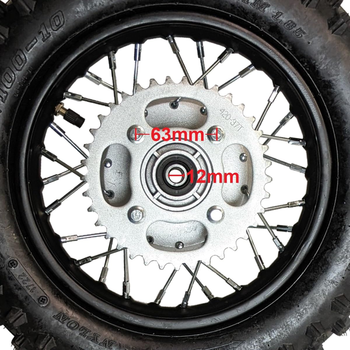 10' Rear Wheel Rim Tire Assembly 12Mm Bearing For 50Cc 70Cc 90Cc 110Cc Dirt Pit Pro Trail Bike Crf50 Drz70 Pw50 Bbr50 Ttr50 Drz50 Ssr 3.00-10 80/100-10 1.4X10 (Tire 3.00-10 No Drum Brake)