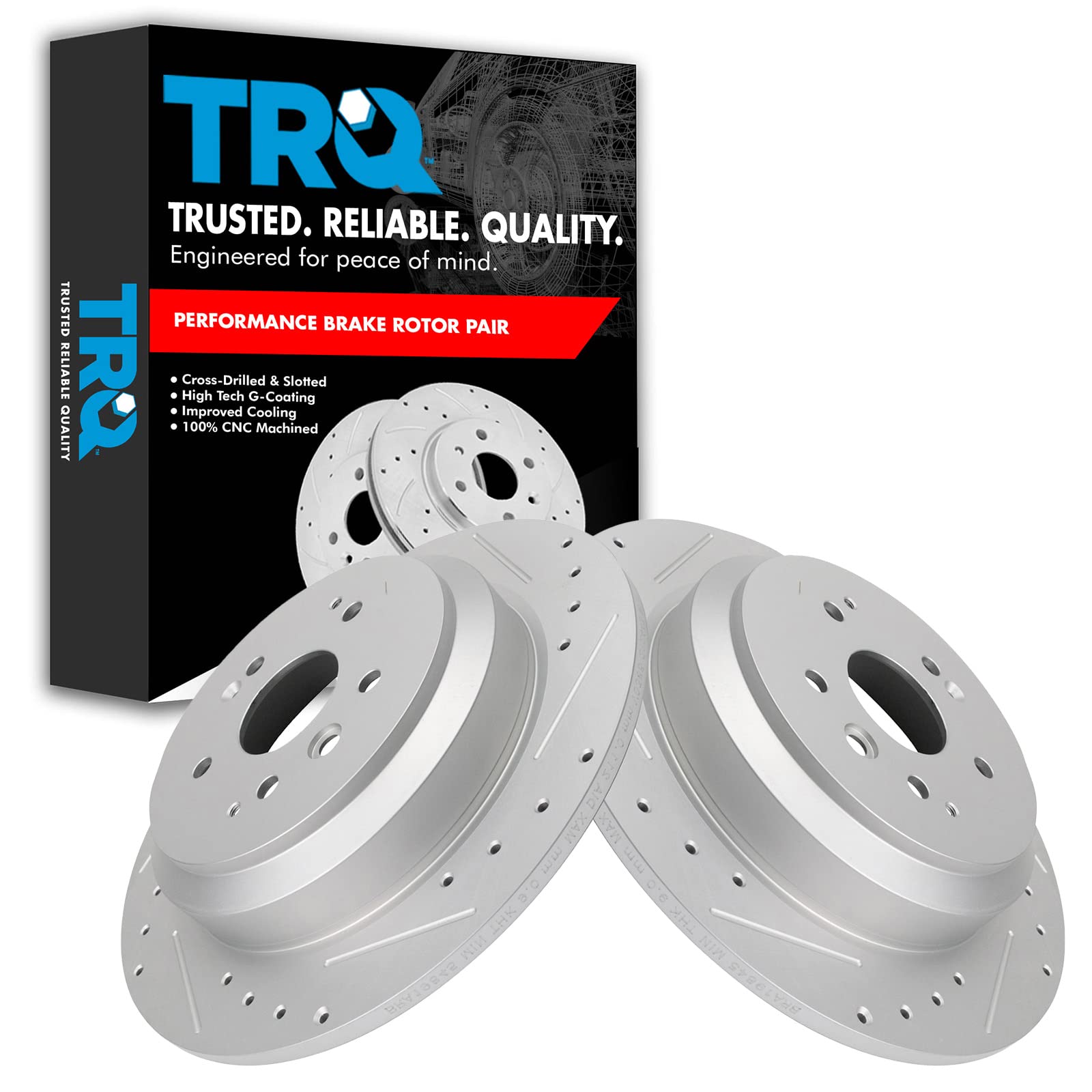 Trq Rear Performance Brake Rotors Set Premium G-Coated Cross Drilled & Slotted Compatible With 2014-2016 Acura Mdx