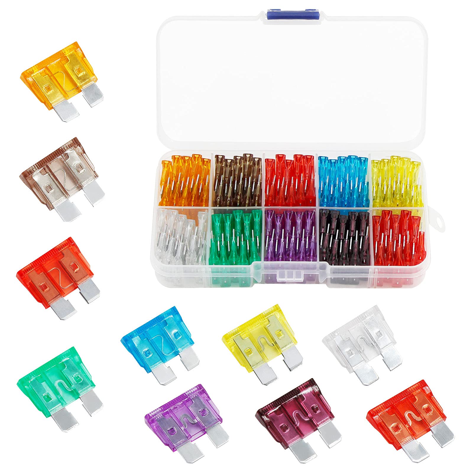 100Pcs Car Fuse Kit - Replacement Auto Rv Fuses Assortment Kit For Car/Rv/Truck/Motorcycle(5A 7.5A 10A 15A 20A 25A 30A 35A 40A 5