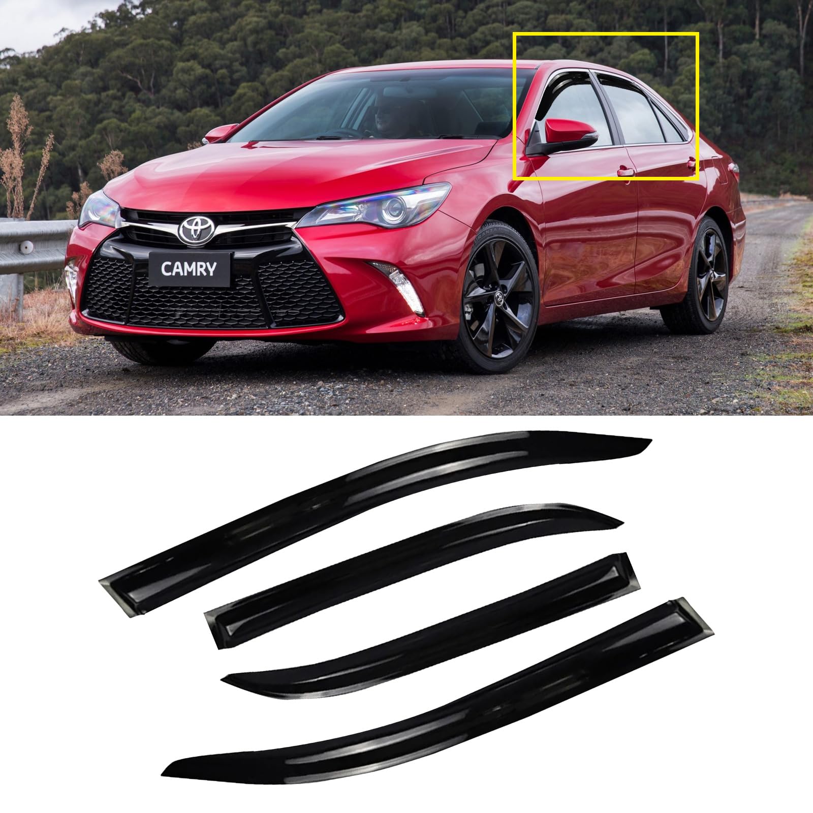 Cmvt Auto Window Visors For Toyota Camry 2012-2014, Rain Guards Shields Vent Shade Deflector Dark Smoke 2013 2014 12 13 14, Tape
