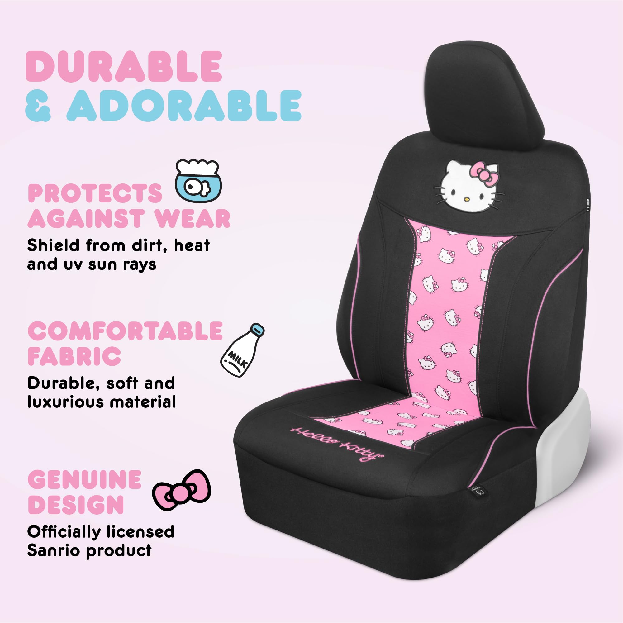 Hello Kitty Car Seat Covers - Cute and Durable Pink Front Seat Covers, Adorable Hello Kitty Design, Comfortable and Long-Lasting