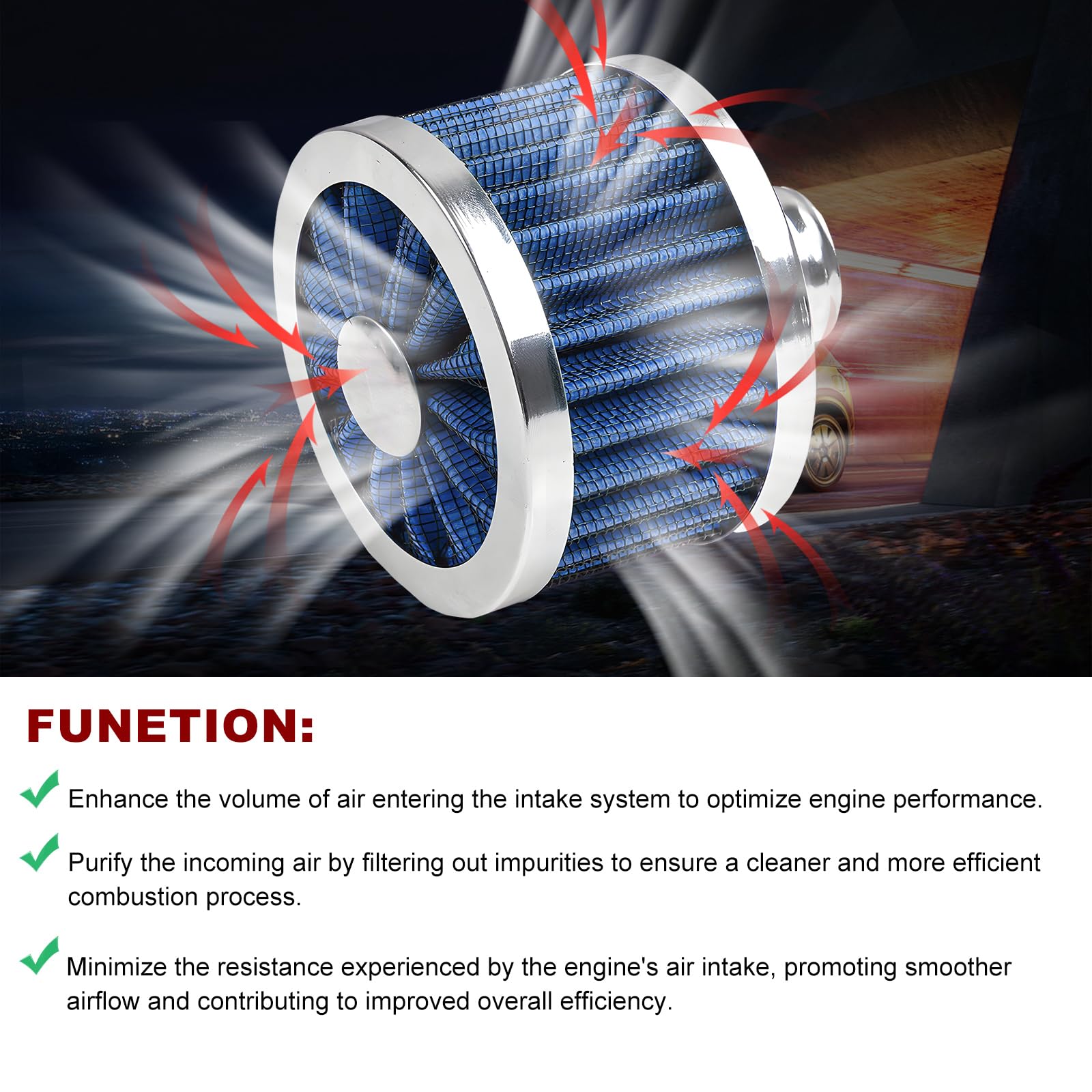 Wevdn Air Intake Filter, 23MM High Flow Air Filter Cold Breather Turbo Vent Cleaner, Air Filter Vent Cleaner Compatible with Car