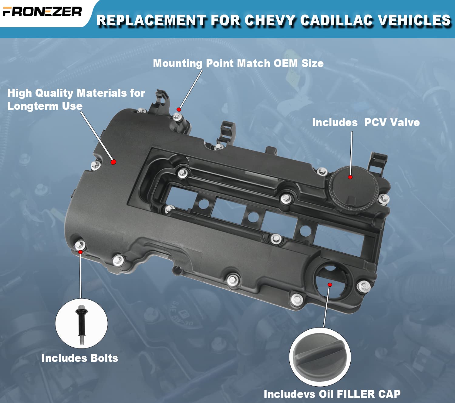 Engine Valve Cover With Gaskets, Bolts & Oil Filler Cap Compatible With 2011-2020 Chevy Cruze Sonic Trax Volt | Cadillac Elr | B