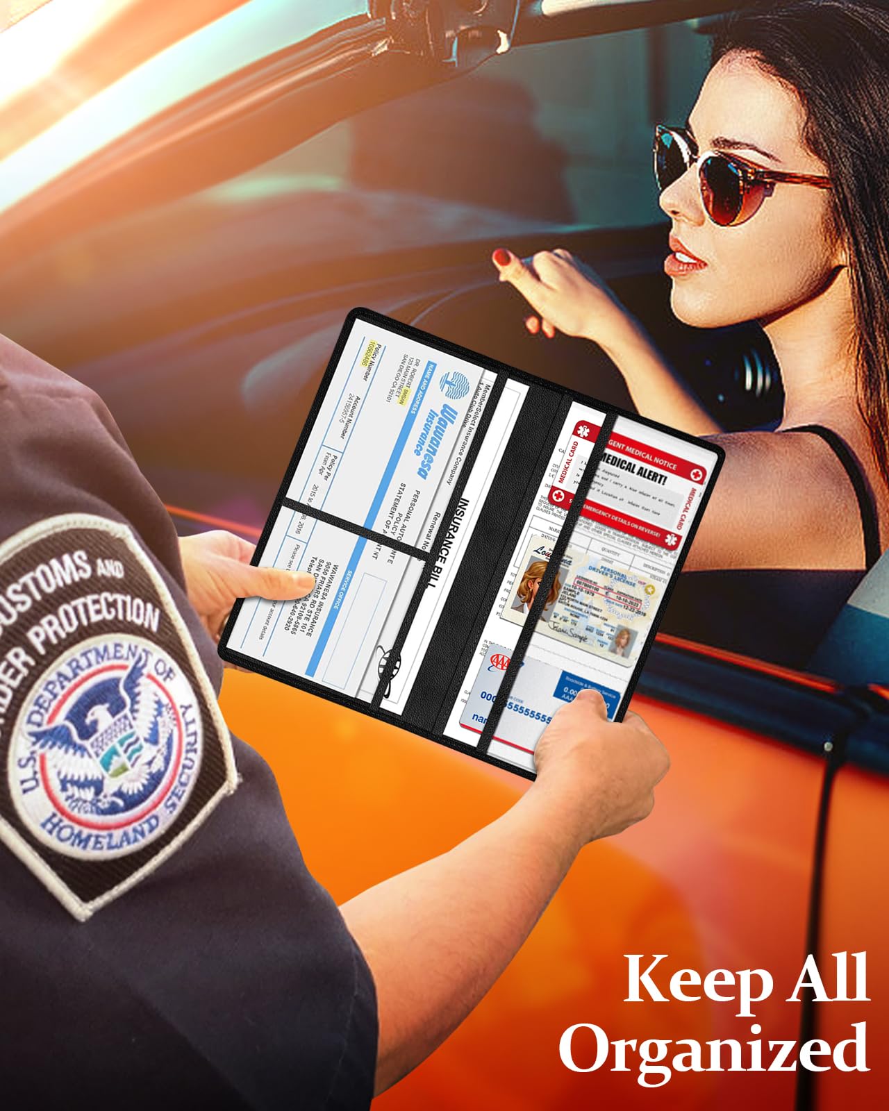 Slohif Car Registration and Insurance Card Holder with Magnetic Shut - Vehicle Glove Box Organizer Women Leather Automobile Lice