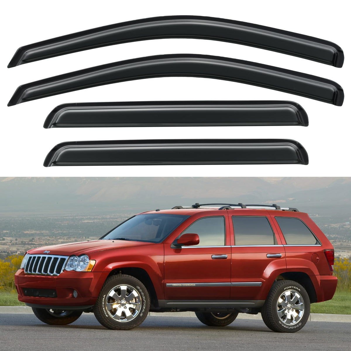Window Visors Rain Guards Shield for 2005-2010 Jeep Grand Cherokee, Out-Channel Window Vent Wind Deflectors Visors Shades for 05