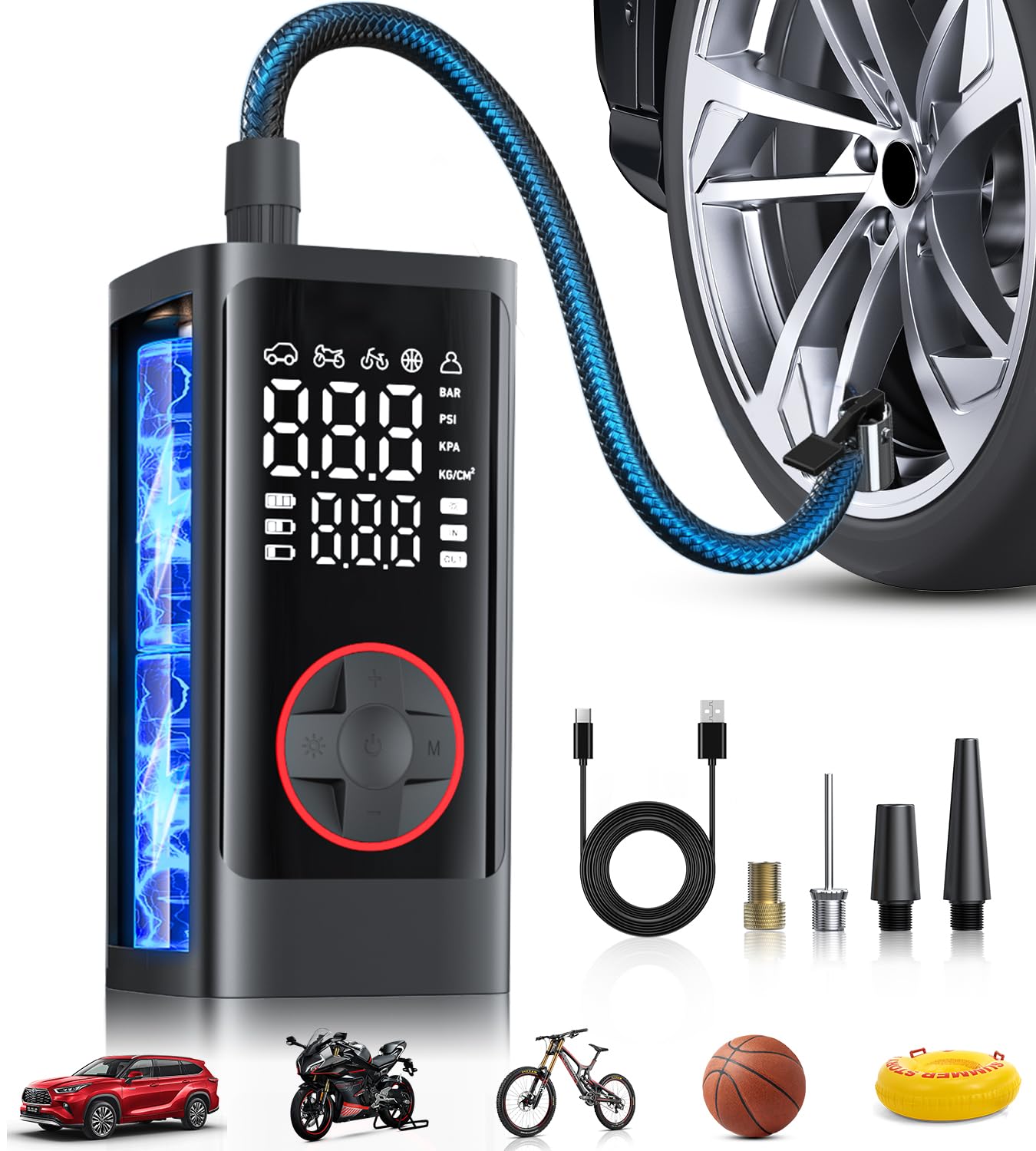 Tire Inflator Portable Air Compressor, 150PSI Cordless Air Pump for Car Tires, Bike Tire Pump with Pressure Gauge, Auto Shut Off