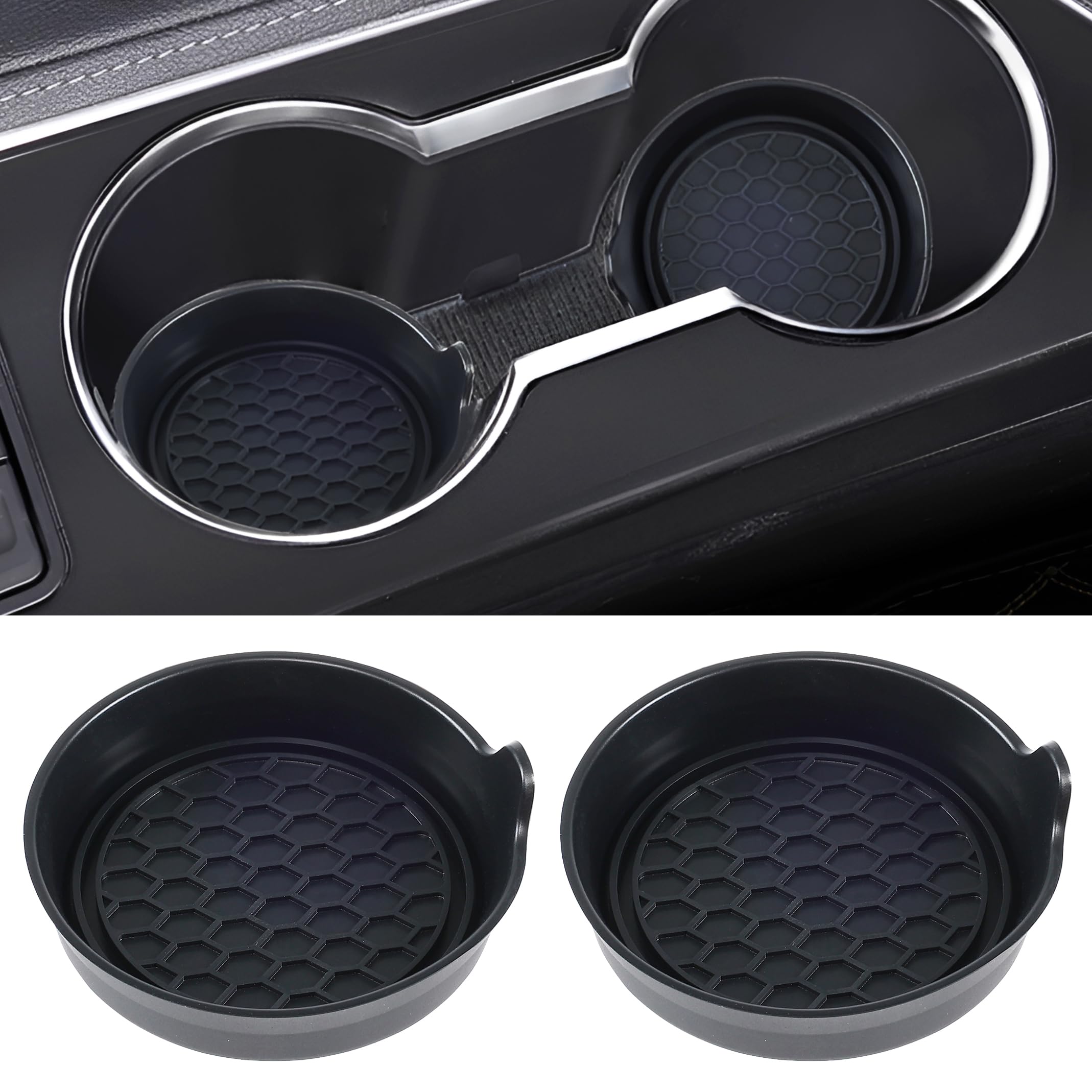 Amooca Car Cup Coaster Universal Automotive Waterproof Non-Slip Cup Holders Sift-Proof Spill Holder Car Interior Accessories 2 Pack Black