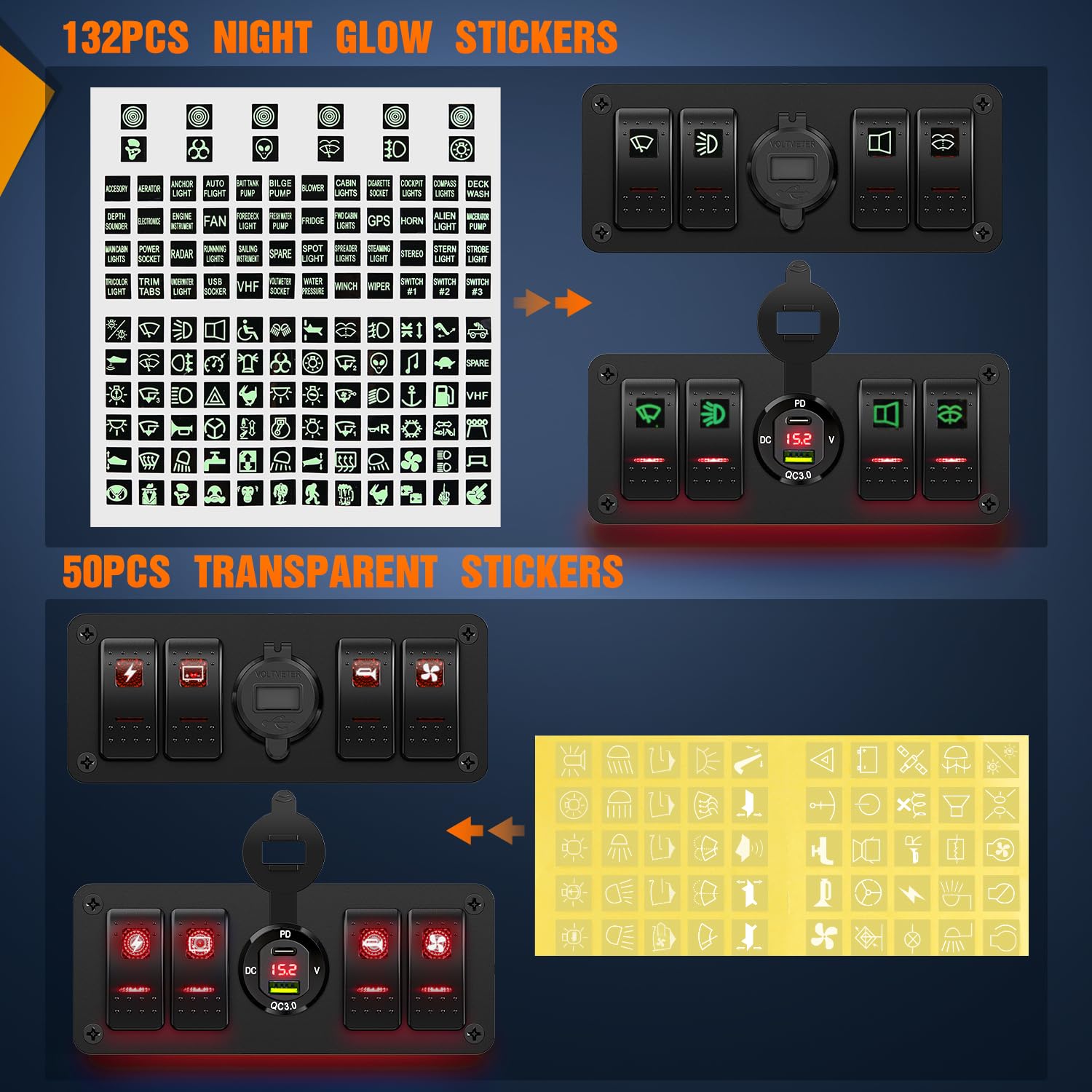 Nilight 4 Gang Rocker Switch Box 12V Spst On Off Toggle Switches Pd Type C And Qc 3.0 Usb Charger Voltmeter Led Light Waterproof