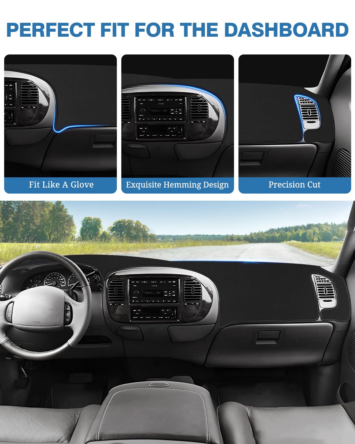 FIILINES Dash Cover Fit for Ford F-150 F150 1997-2003 Accessories Dashboard Cover Mat for F-150 Accessories Sunshade Nonslip Das