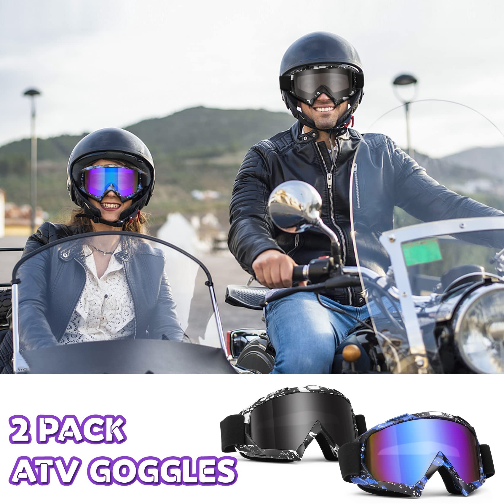 Micnaron ATV Goggles, 2-Pack Dirt Bike Goggles, Motorcycle Goggles, MX Goggles Powersport Goggles Ski Goggles for Men Women Adul