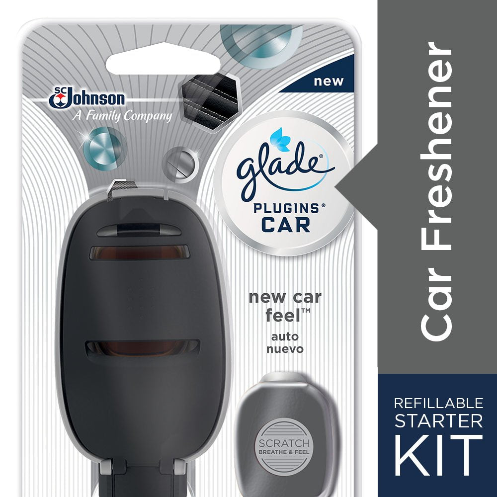 Glade PlugIns Car Air Freshener Starter Kit - New Car Feel, 0.11 Fl Oz, Black, Model 690764