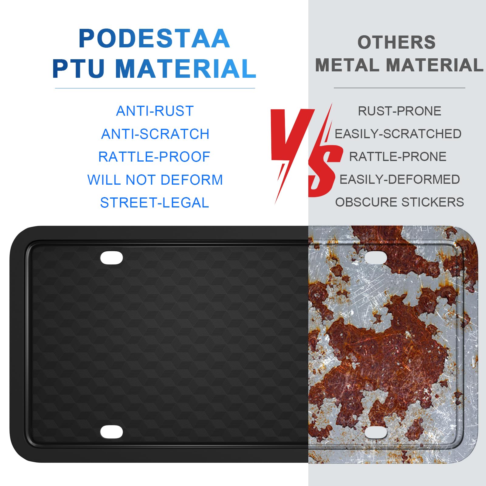 Podestaa 1 Pack License Plate Frames, TPU Black Car Licence Plates Frame Holder for Men and Women - Front & Rear Plate Frame Pro