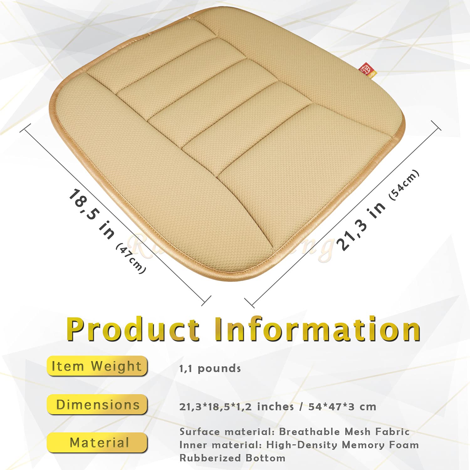 Raorandang Car Seat Cushion Pad For Home Use Car Driver Seat Office Chair Memory Foam Seat Cushion(Khaki)