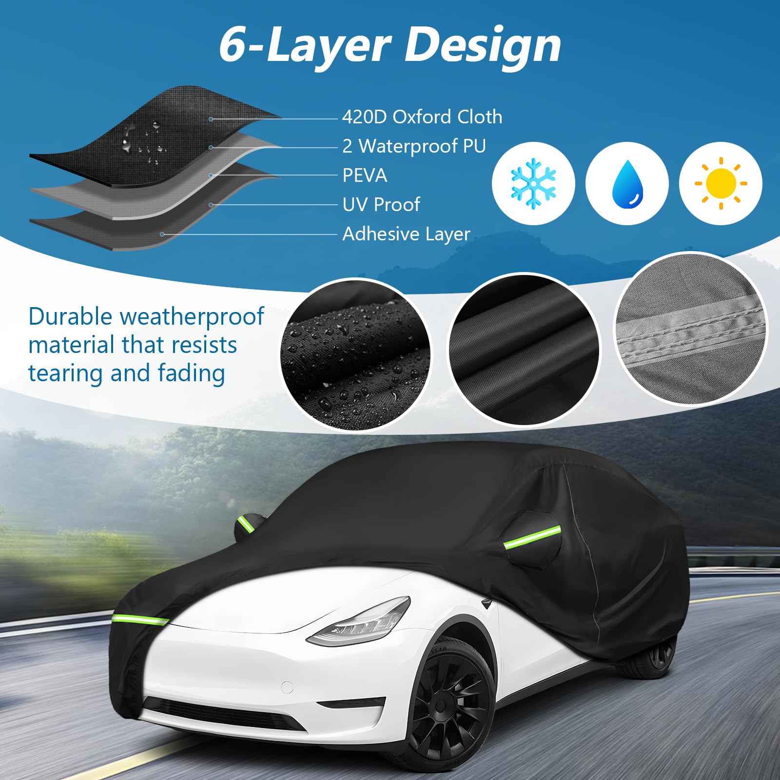 Custom Fit For Tesla Model Y Car Cover - Waterproof, All Weather, Heavy Duty Protection, Hail & Windproof, Long Lifetime, With C