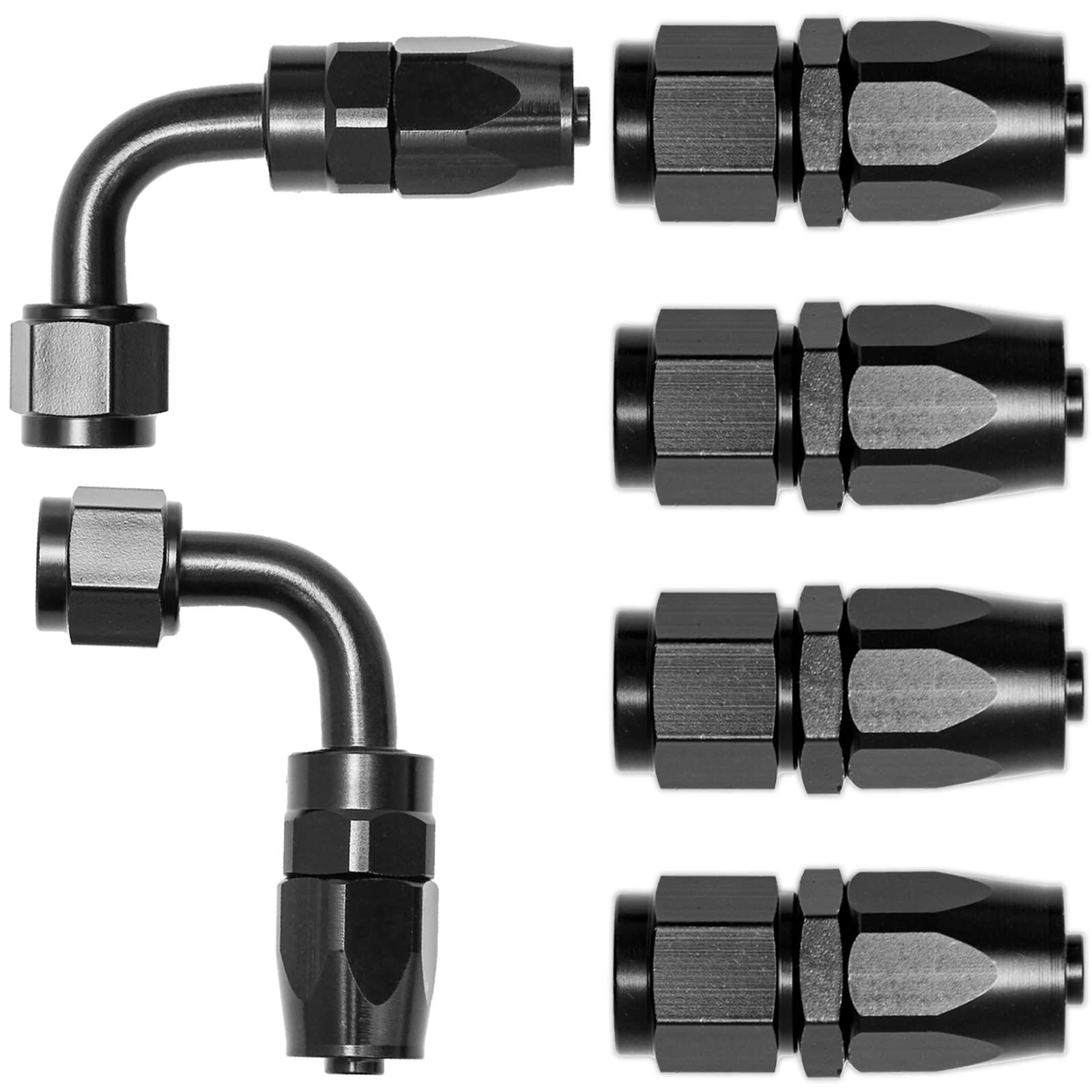 Shineyoo 4 Pcs 6An Straight And 2 Pcs 6An 90 Degreeswivel Hose End Fitting Adapter Black