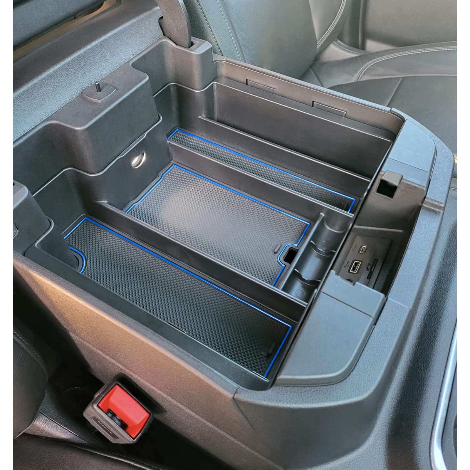 Topinstall Blue Center Console Organizer Compatible With Chevy Silverado/Sierra 1500 2019-2022 And 2020-2023 Silverado/Sierra 2500Hd 3500Hd, Armrest Full-Size Tray (Full Console W/Bucket Seats Only)