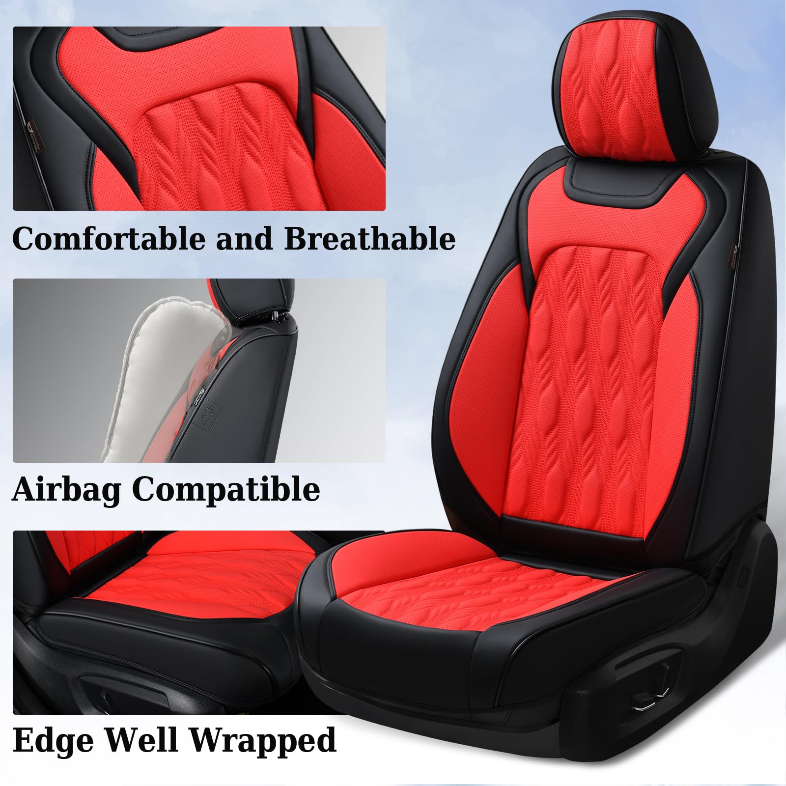 Coverado Car Seat Cover Full Set, Luxury Leather Seat Covers For Front And Rear, Waterproof Seat Covers 5 Seats, Car Seat Protec
