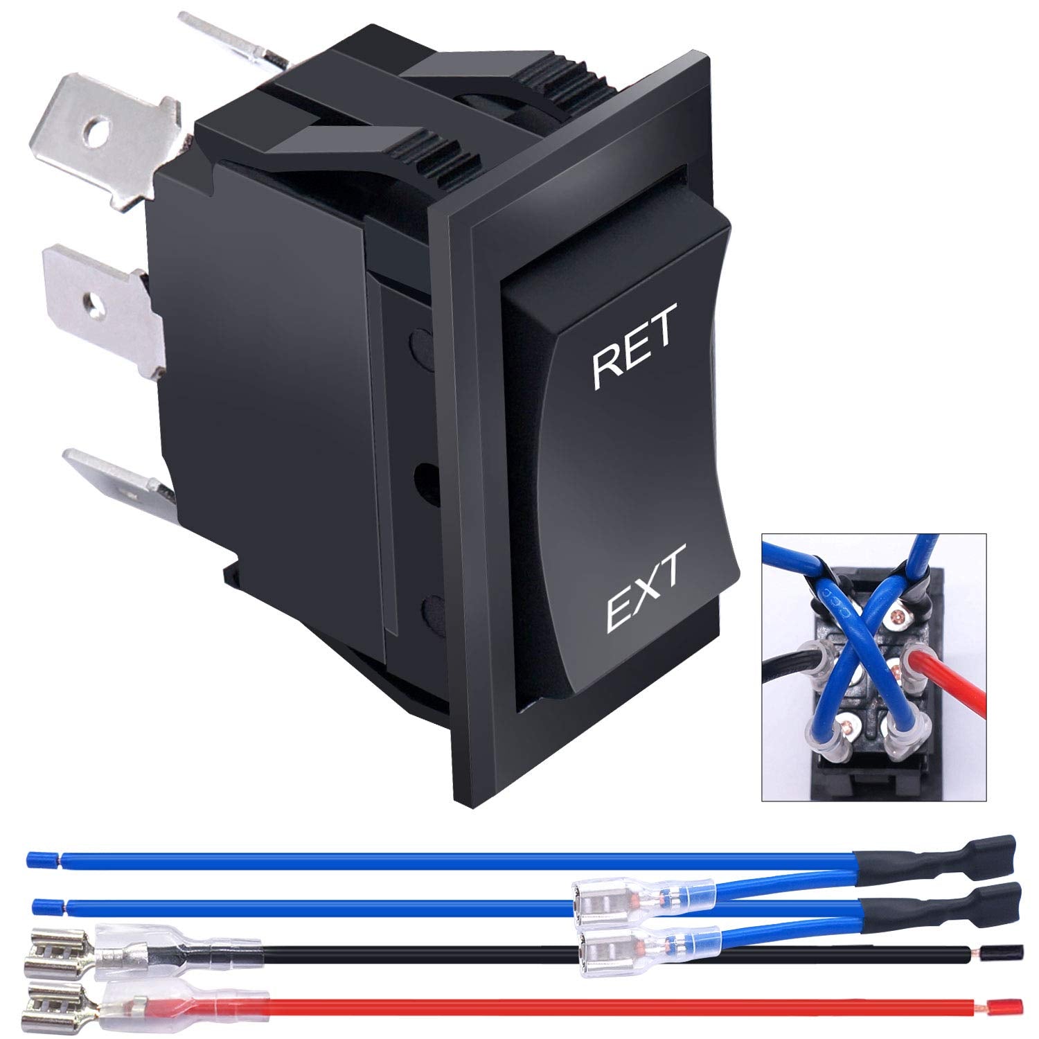 Weideer Momentary Reverse Polarity Rocker Switch Dpdt (On)-Off-(On) 6 Pin 20A 12V Dc Power Tongue Jack Switch With Jumper Wires