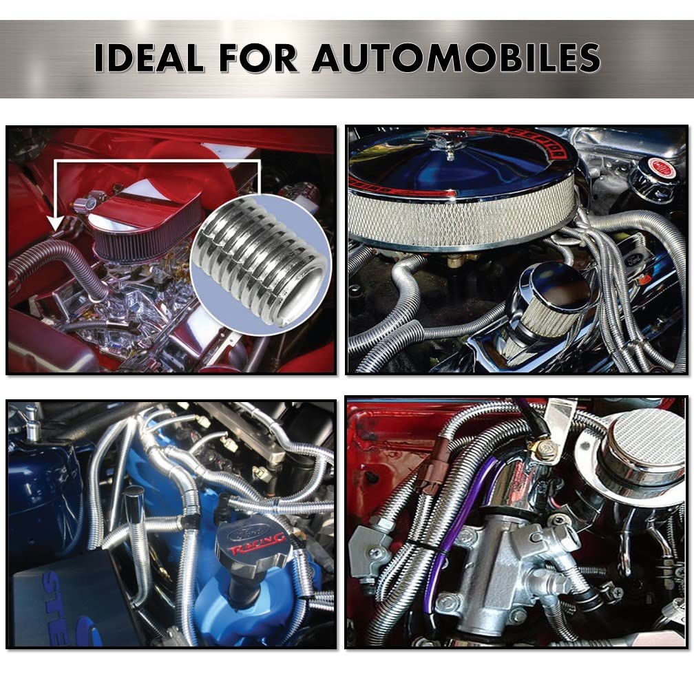 Bentley Harris Convoshield Aluminized Nylon Wire Loom Tubing – 3/8 Inch Diameter – 39” Inch Long | Chrome Finish Wire Loom | High Temp. For Automotive Applications