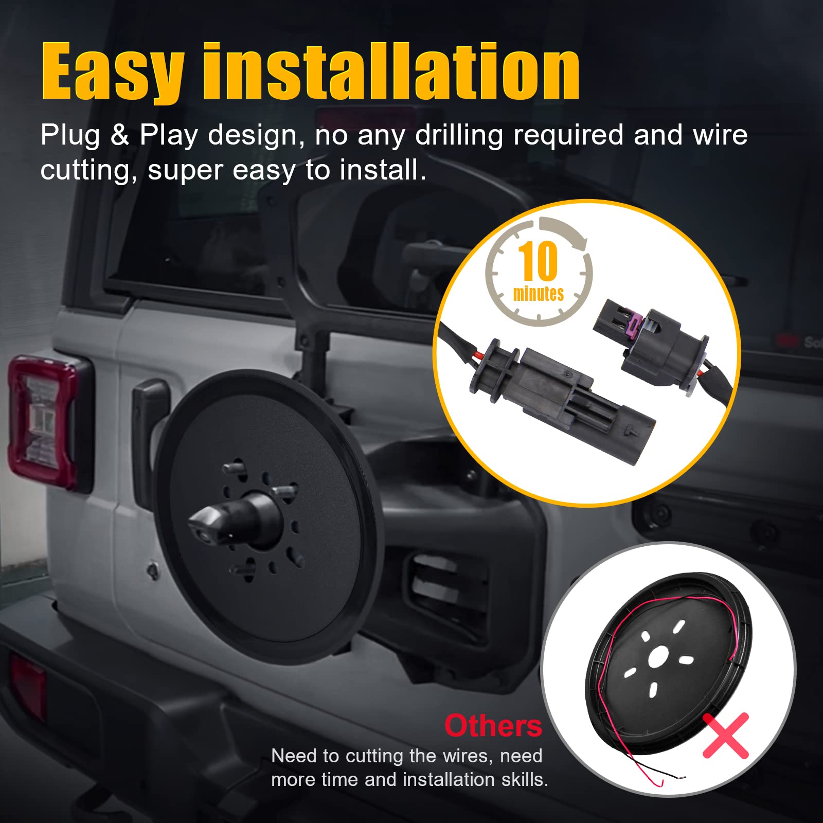 Spare Tire Brake Light Wheel Light 3rd Third Brake Light for 2018 2019 2020 Jeep Wrangler JL JLU with Back Up Camera