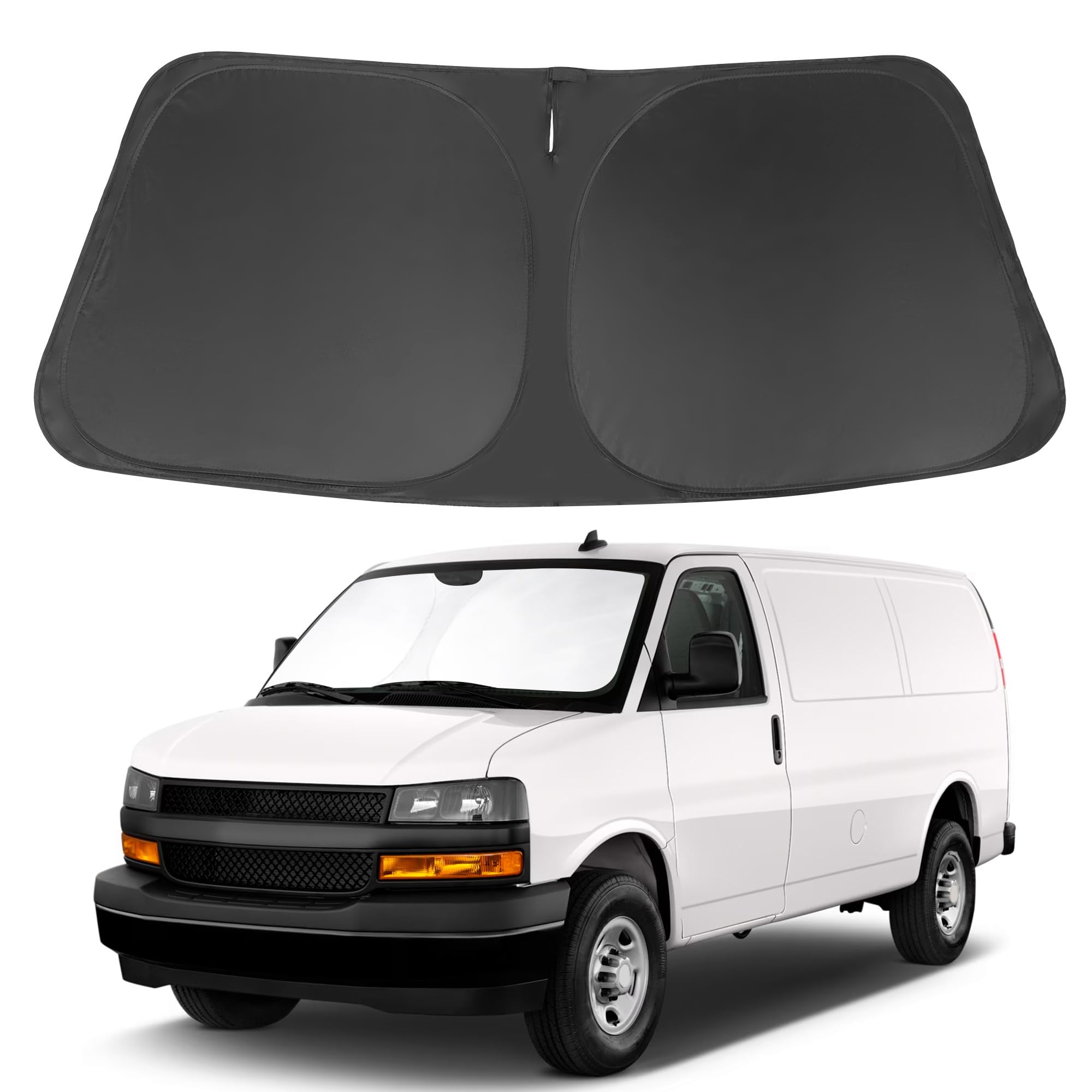 Windshield Sun Shade Compatible With 1996-2024 2025 Chevrolet Express Cargo Van 1500, 3500, 4500, Ls, Lt Winter Accessories Fold