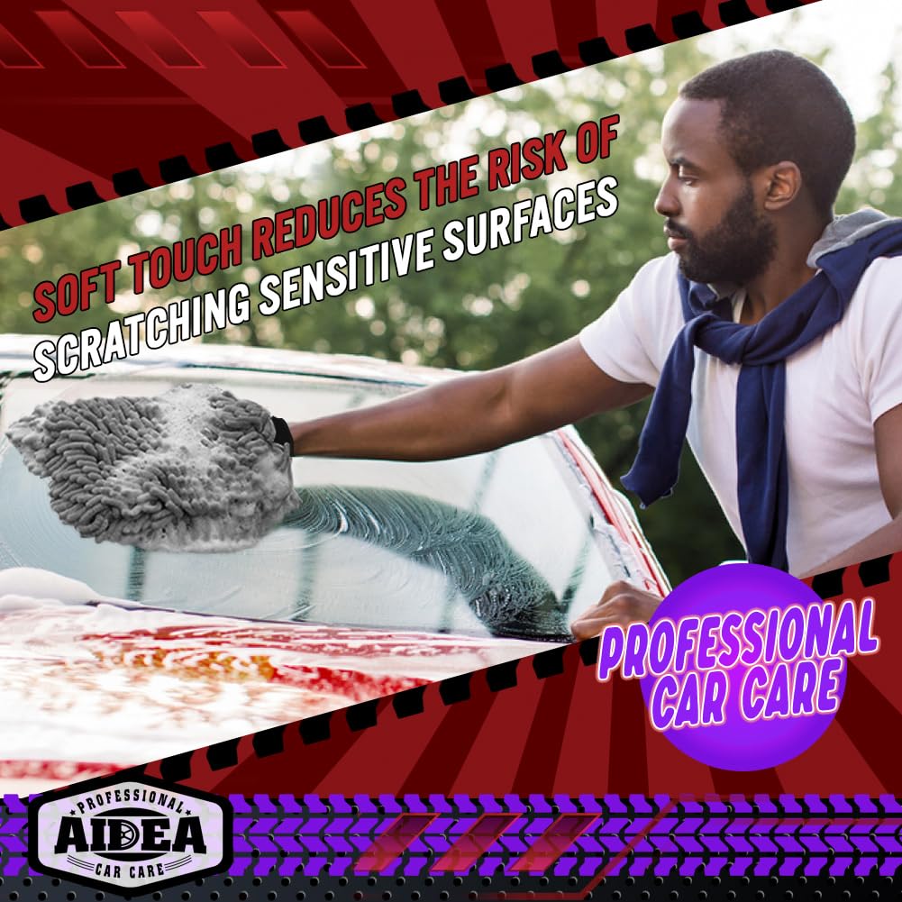 Aidea Car Wash Mitt Microfiber-2Pack, Scratch-Free& Lint-Free, Premium Chenille Microfiber Wash Mitt-Grey Extra Large Size (8''X