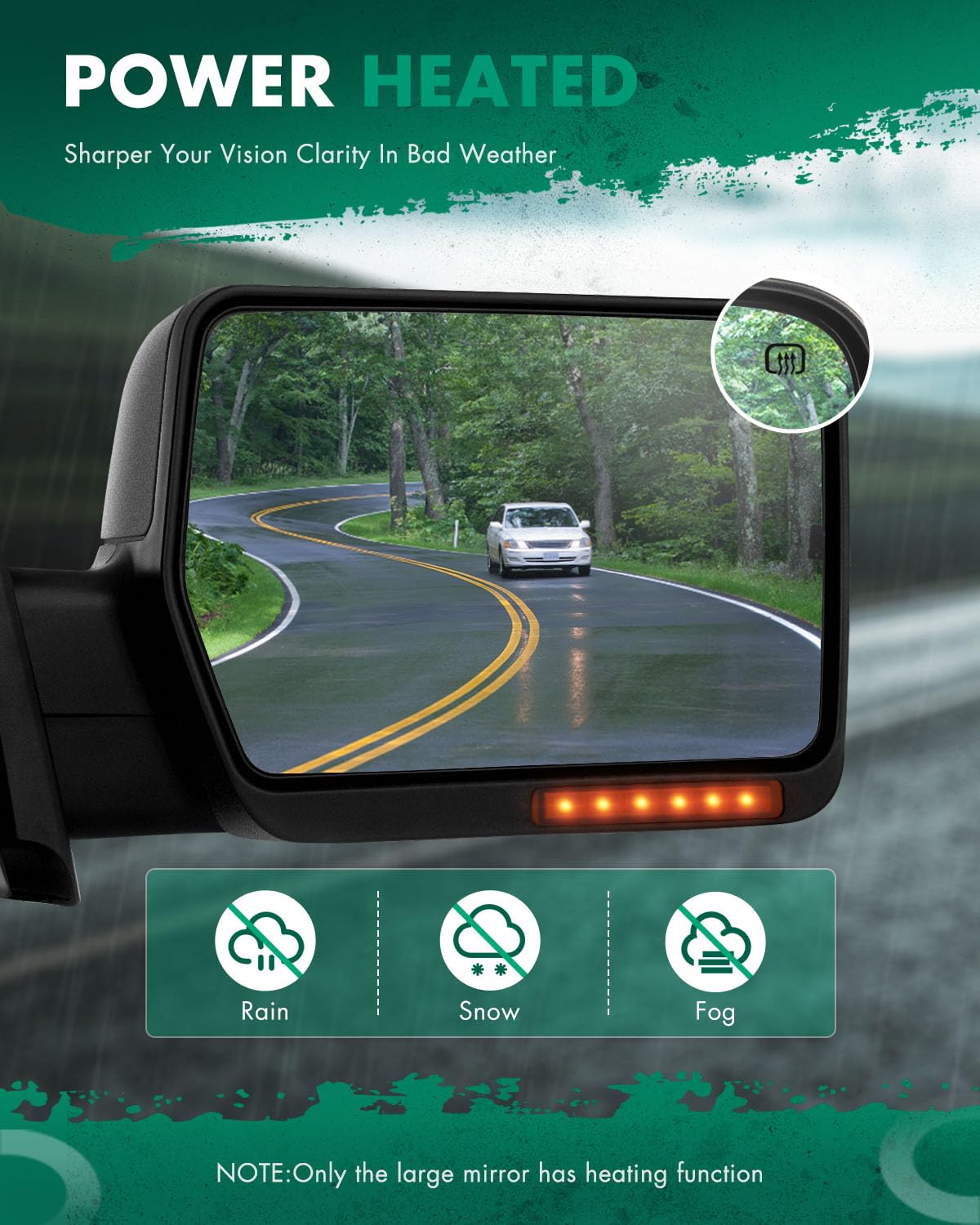 SCITOO Towing Mirror Passenger Side fit for Ford Chrome Automotive Exterior Mirror fit 2004-2014 for F-150 with Amber Turn Signa