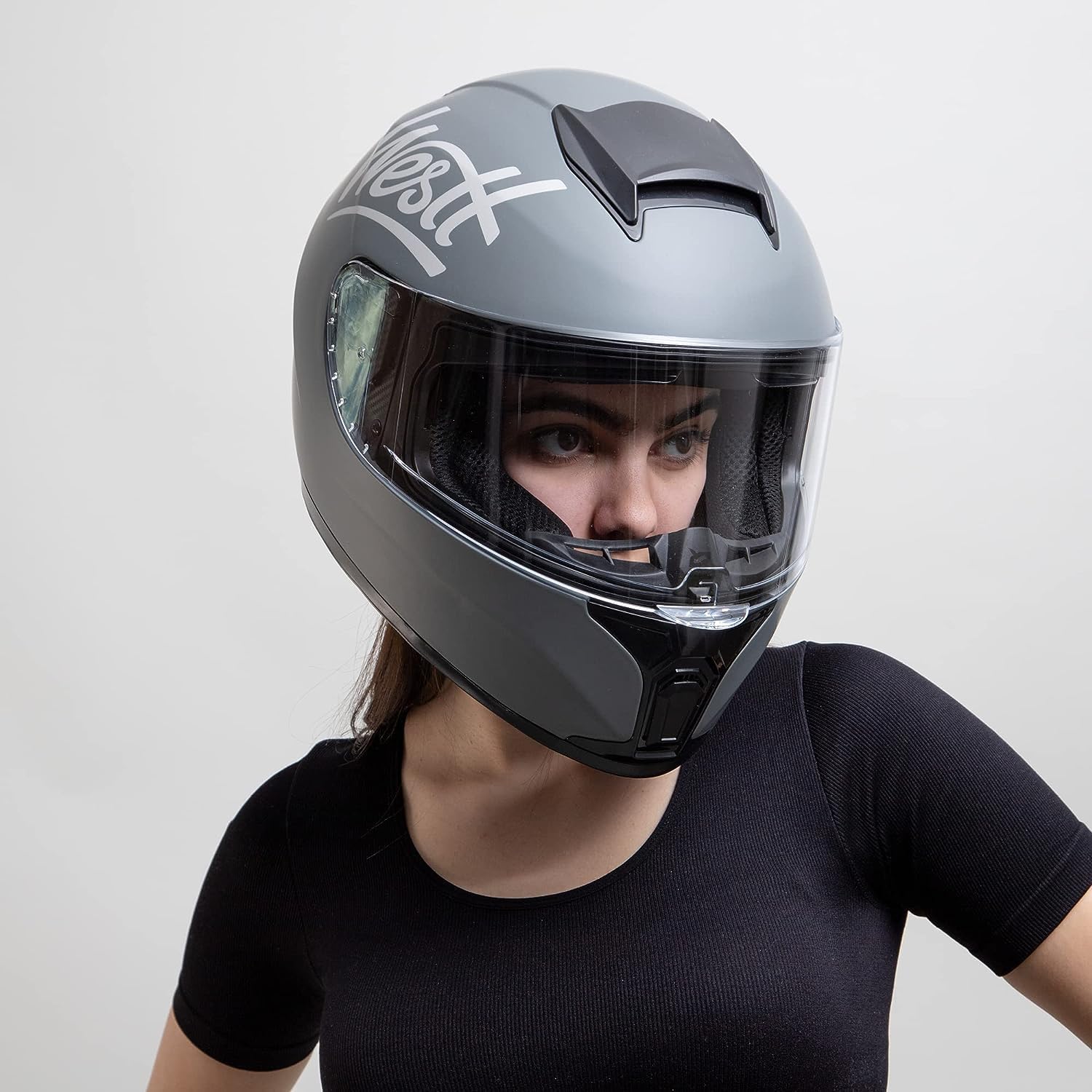 Westt Compact Motorcycle Helmets - With Dual Visor, Dot Approved, Full Face Helmet For Men Women Adults Lightweight Storm X Grey