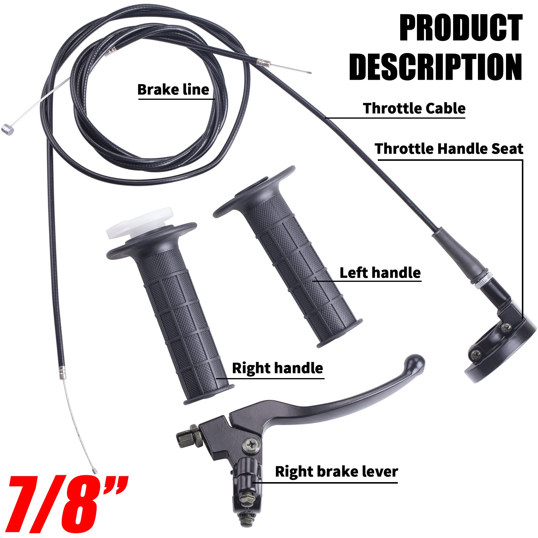 Throttle Handle+Right Brake Lever, Handle, Brake Cable, Throttle Cable Compatible With Mb165 Mb200 196Cc 200Cc 5.5Hp 6.5Hp Doodlebug Bike, Xr80 Xr100 Crf70 Crf80 Crf100 Pit Dirt Motor Bike Mini Bike