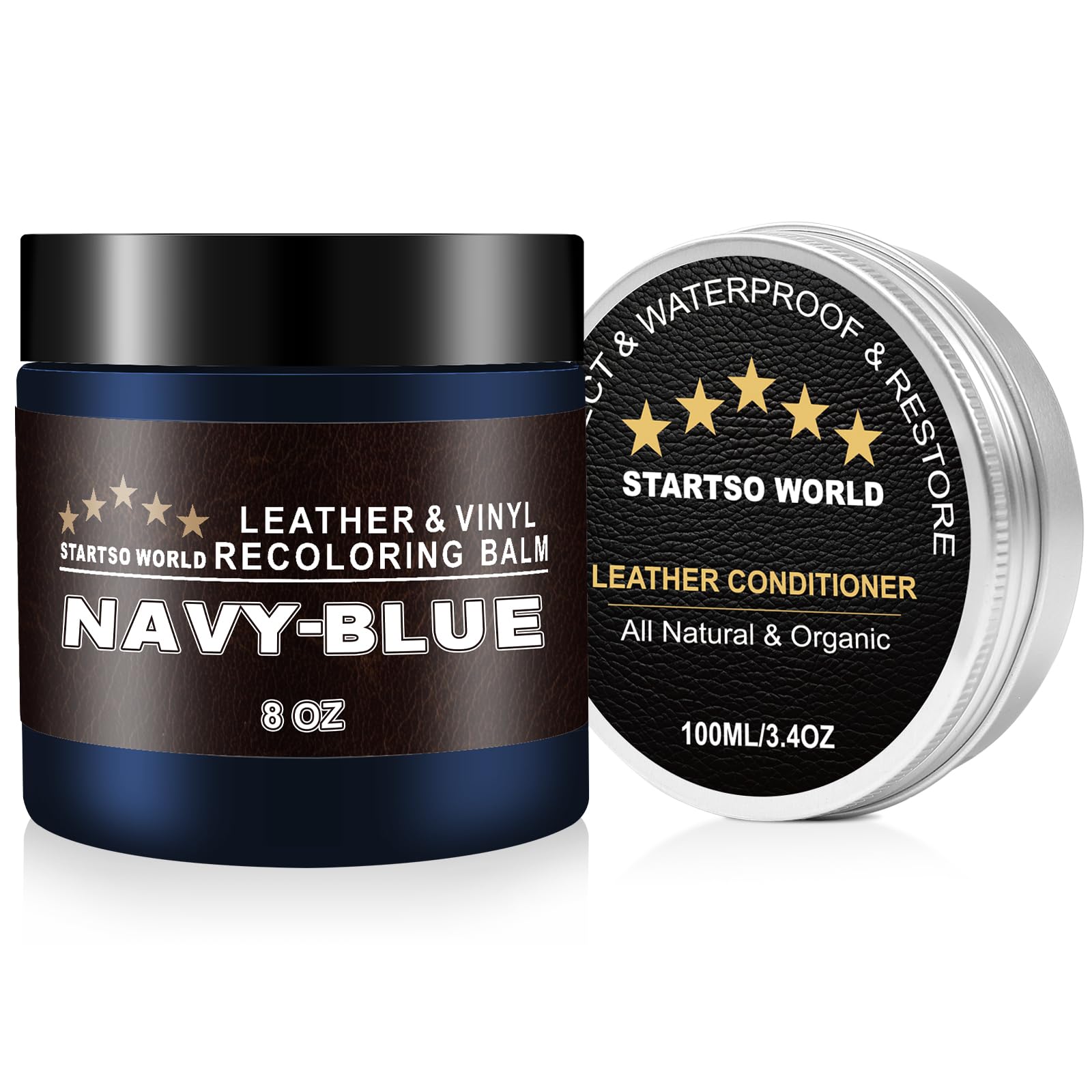 Startso World 200Ml Leather Recoloring Balm With 100Ml Leather Conditioner, Navy Blue Leather Repair Kit For Furniture, Leather