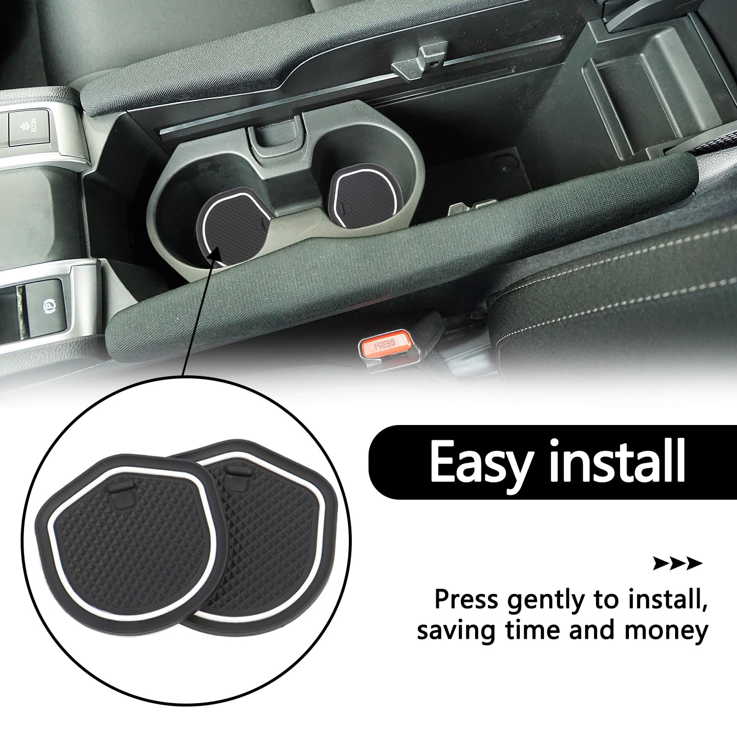 Cup Holder Insert with Coaster Accessories for Honda Civic 2016-2021 Lx Ex Si Sport Hatchback Coupe Sedan Insight Center Console