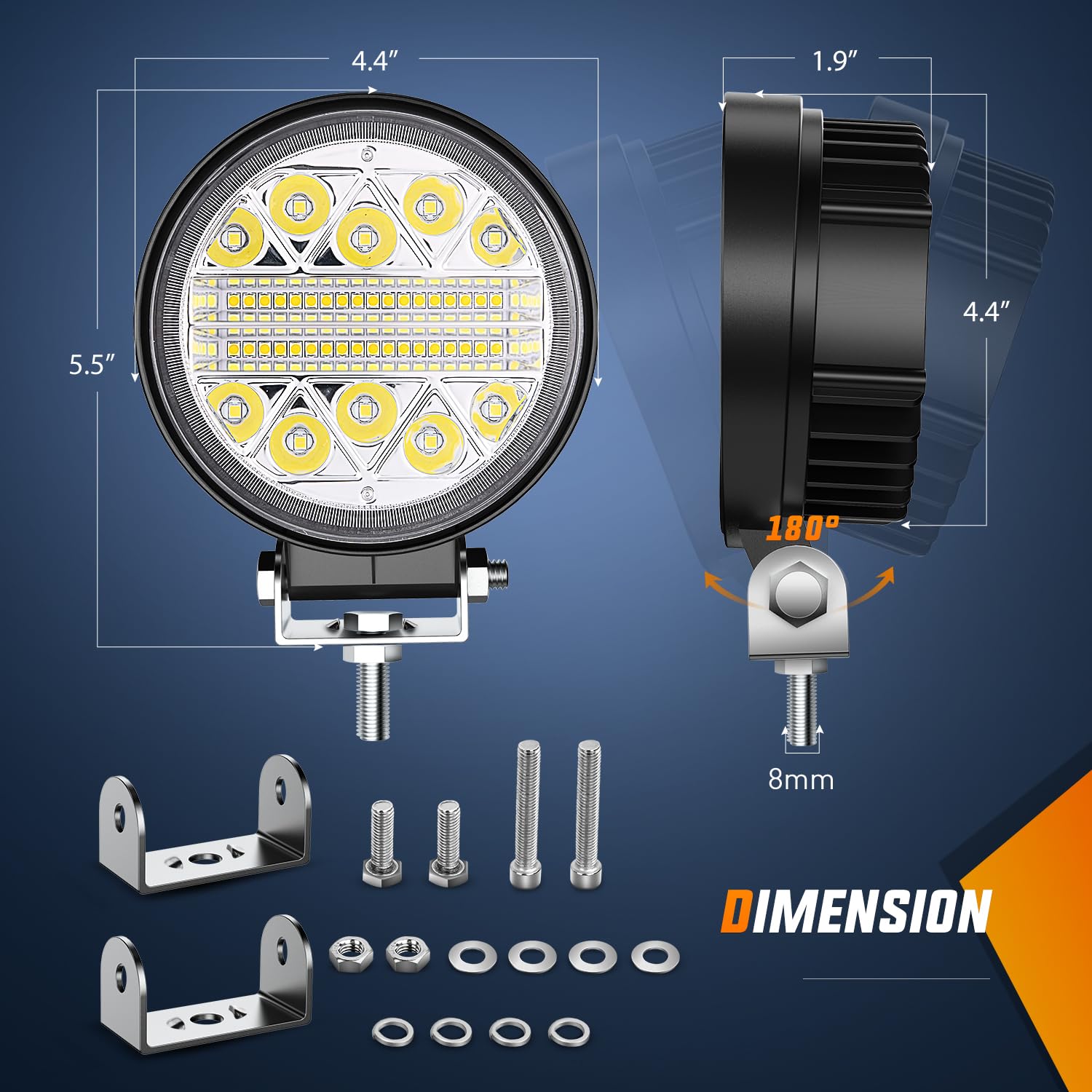 Nilight 2Pcs 4.5 Inch Led Pods 69W Round Spot Flood Combo Work Lights Off-Road Driving Lights Truck Car Pickup Atv Suv Golf Cart