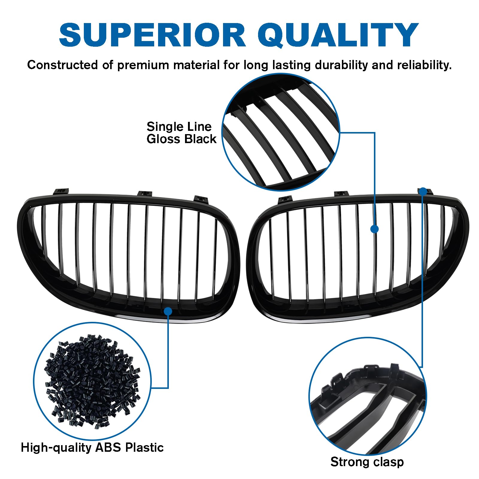 Billdio E60 Grille - Black Kidney Single Slats Grill Compatible With Bmw 5 Series E60 E61 2003-2009 520I 523I 525I 528I 530I 535