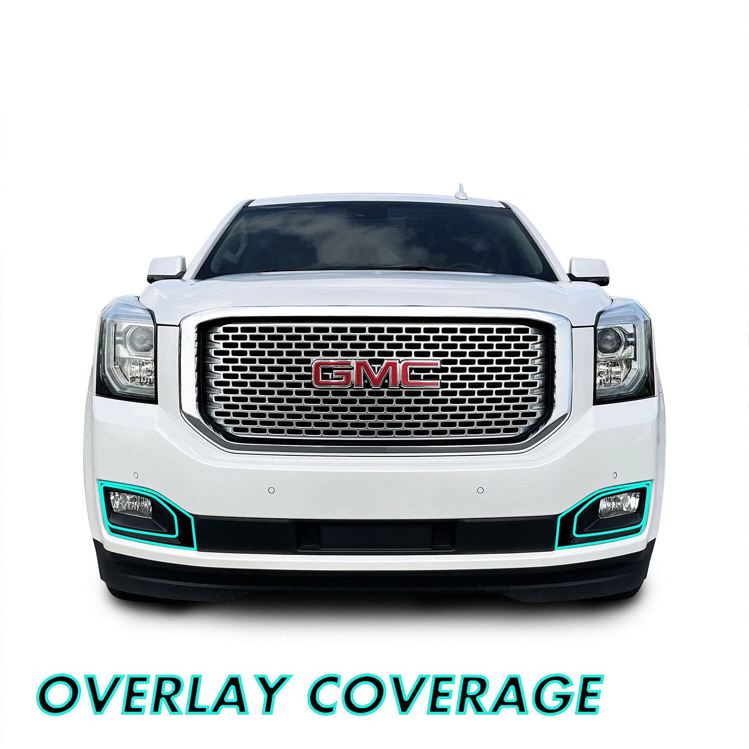 SlickMod Chrome Delete Blackout Vinyl Overlay for 2015-2020 GMC Yukon Front Grill and Fog Light Trim (3. Foglight Trim Only, Glo
