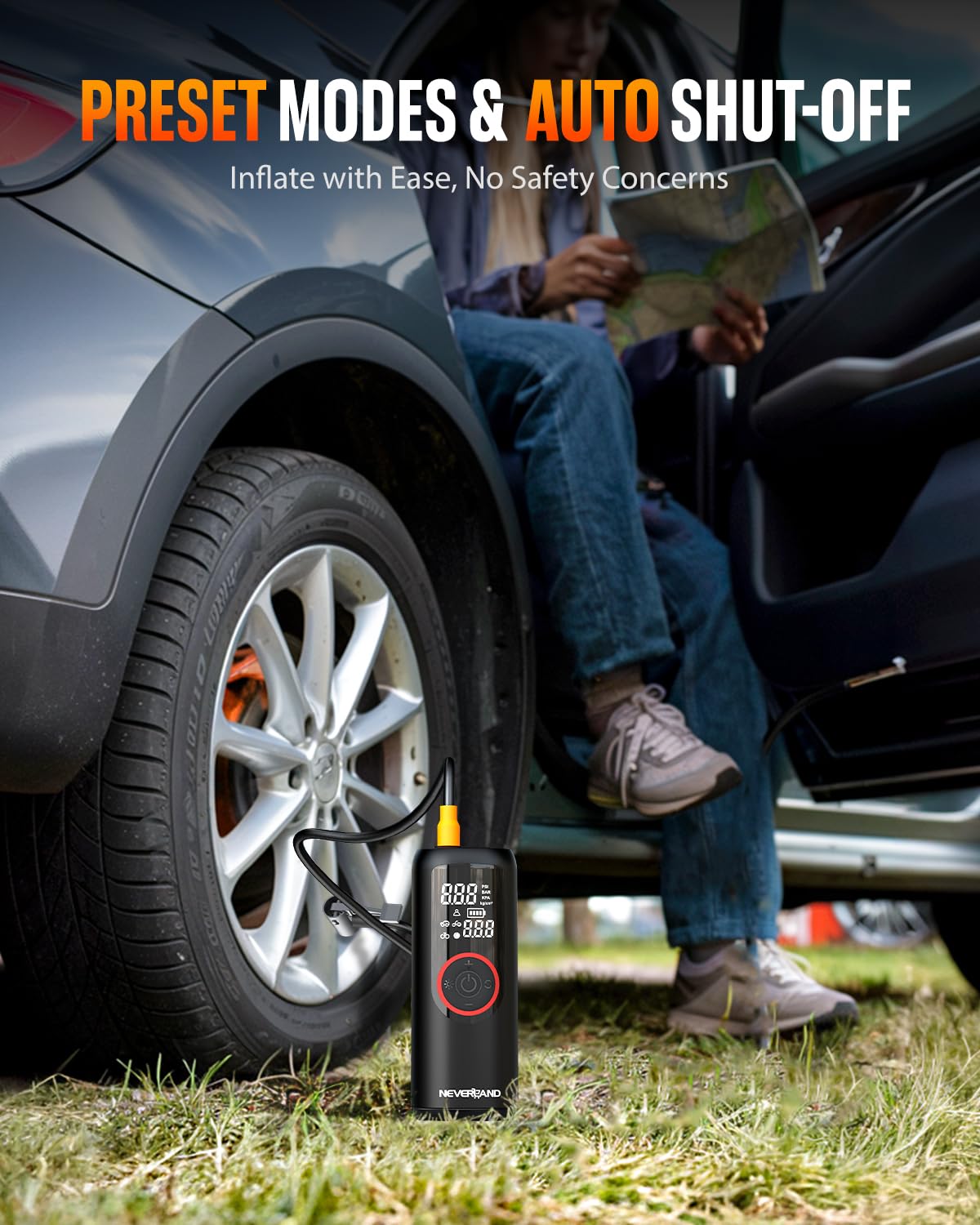 Neverland Tire Inflator Portable Air Compressor - 5X Faster 150 Psi Electric Air Pump For Car Tires, Cordless Tire Inflator With