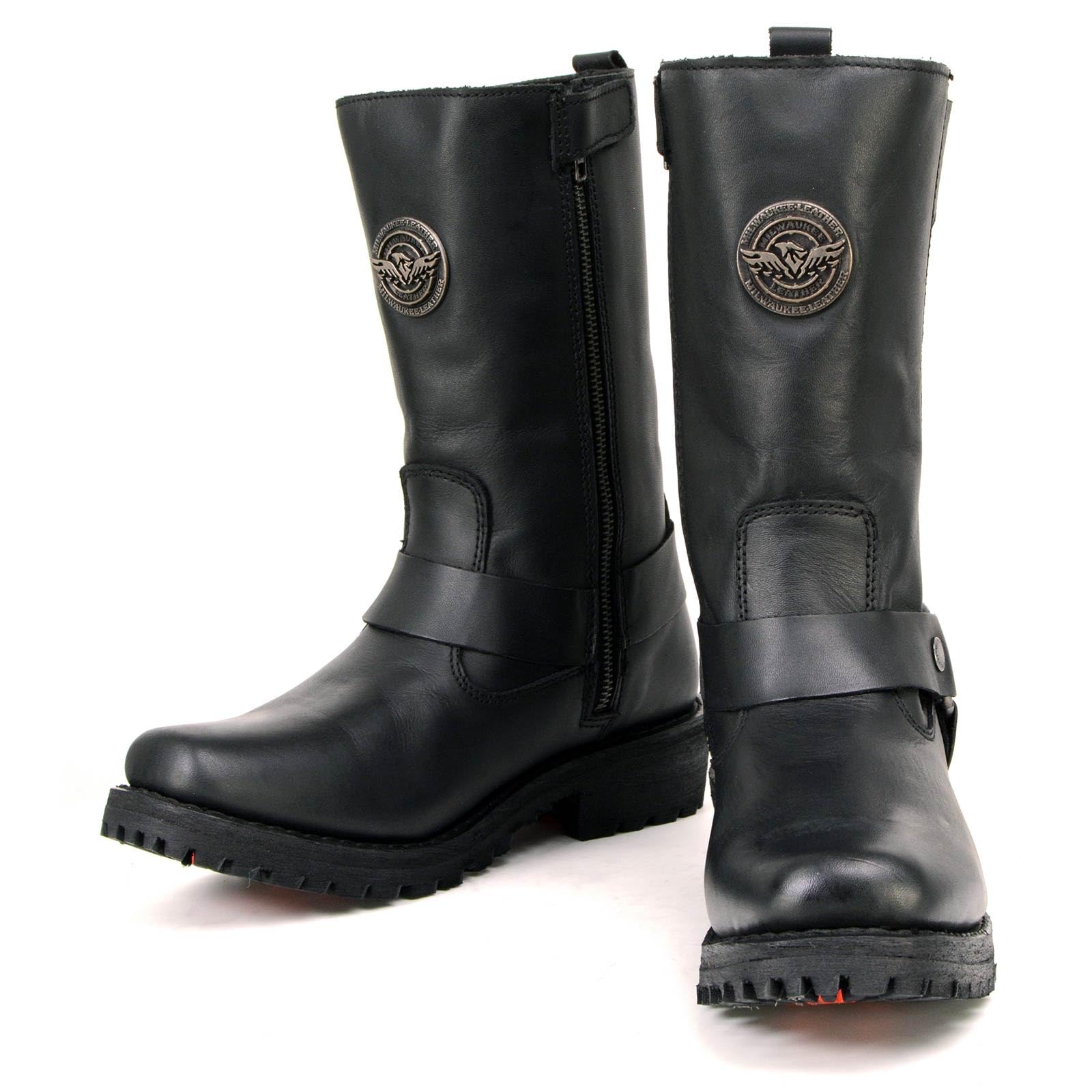 Milwaukee Leather MBL9360 Women's Black Leather 11-Inch Classic Harness Square Toe Motorcycle Boots - 7.5