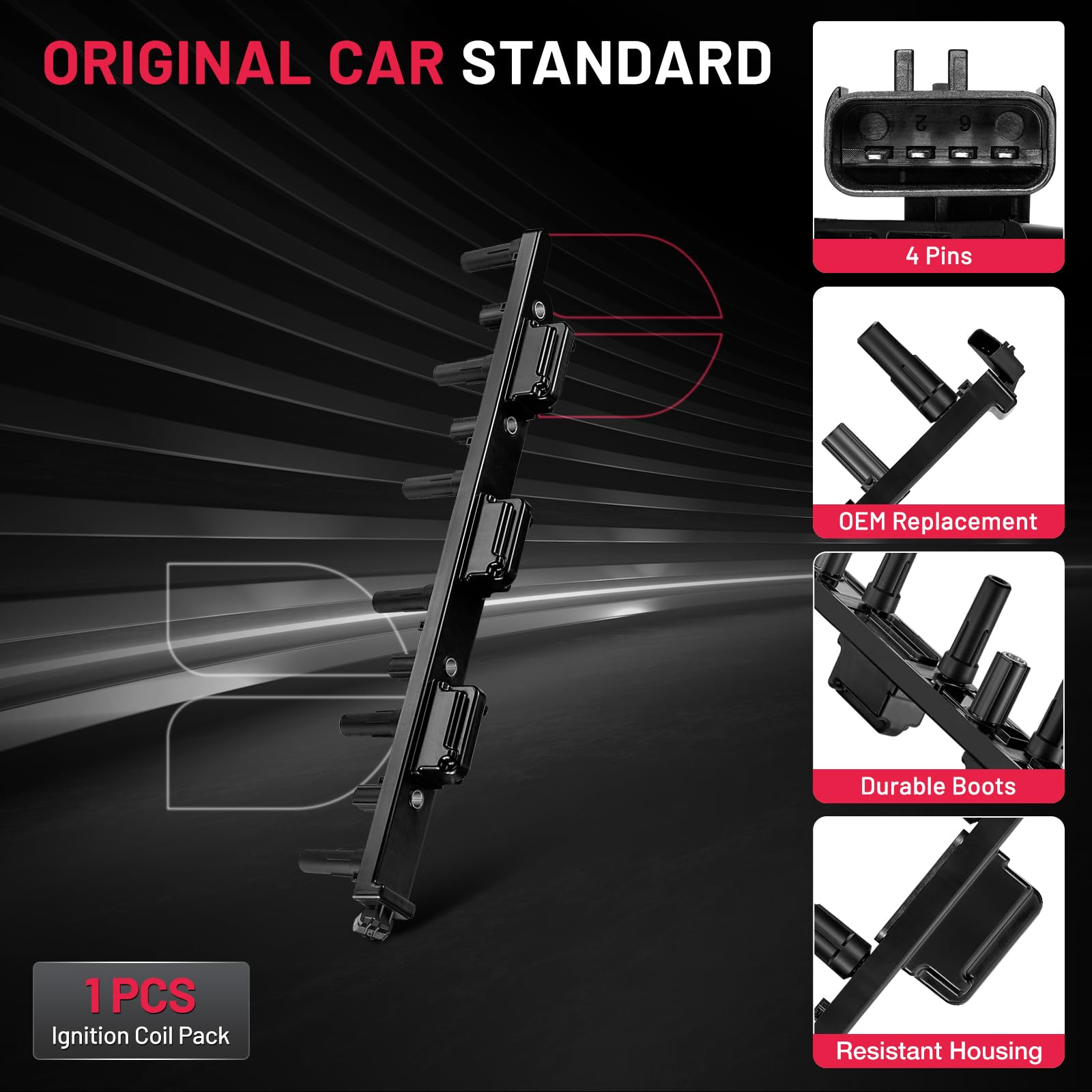 Bdfhyk Uf296 Ignition Coil Pack Compatible With 01 02 03 04 05 06 Jeep Grand Cherokee Tj Wrangler 2.4L 2.5L 4.0L 4.7L L4 L6 V8 Coil For 56041476Aa 56041476Ab C1230 C1263 Coil Set Of 1