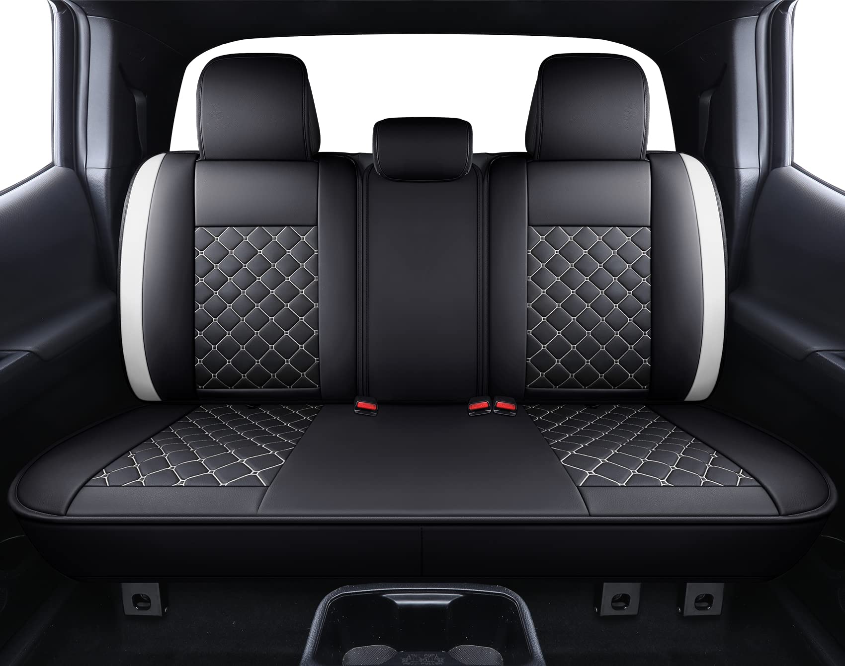 Tomatoman Tacoma Seat Covers Customized For 2005-2023 Sport Extended Sr V6 Overlanding, Waterproof Faux Leather Cushions(Full Set, Black-White)