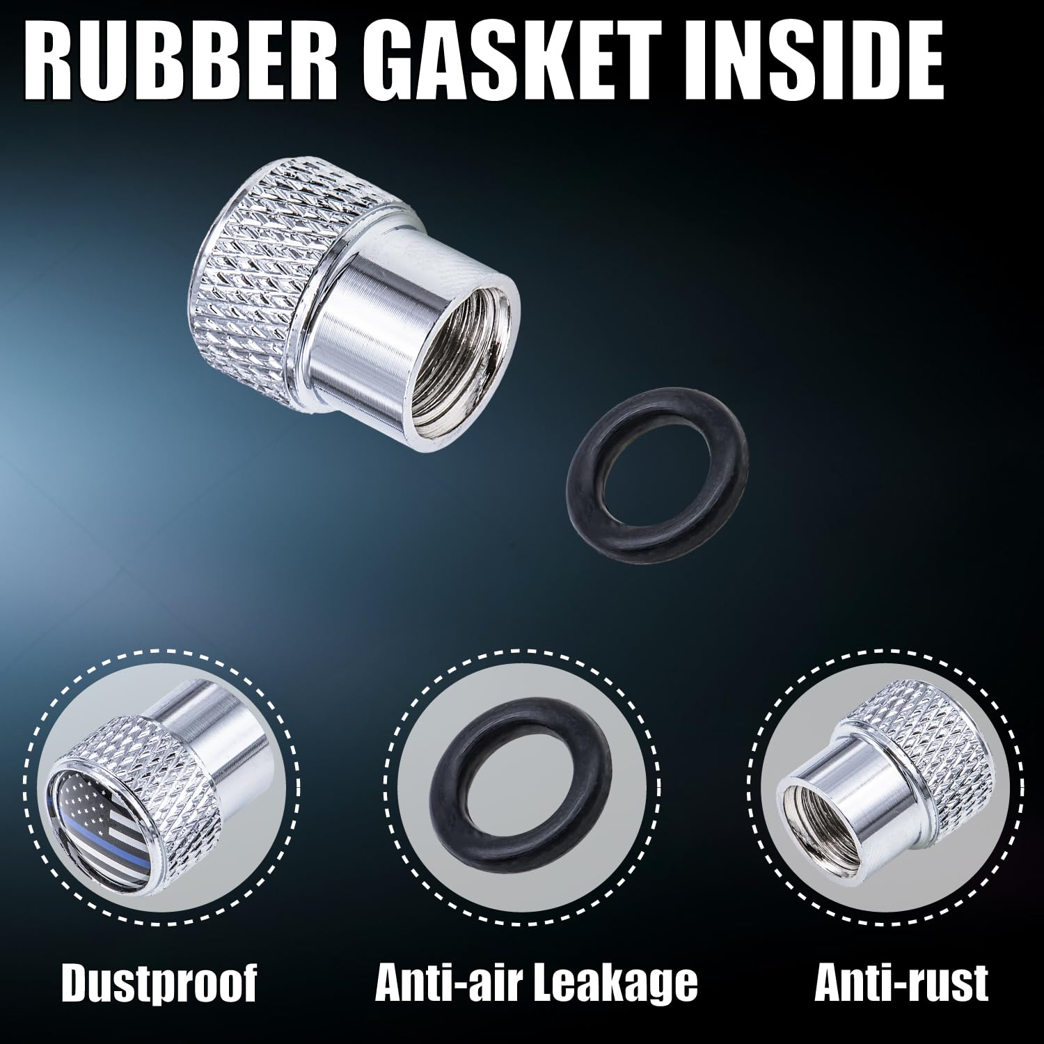 Meajoo 4 Pcs American Flag Plaid Tire Valve Stem Caps, Corrosion Resistant Premium Aluminum Alloy Valve Stem Covers, Universal D