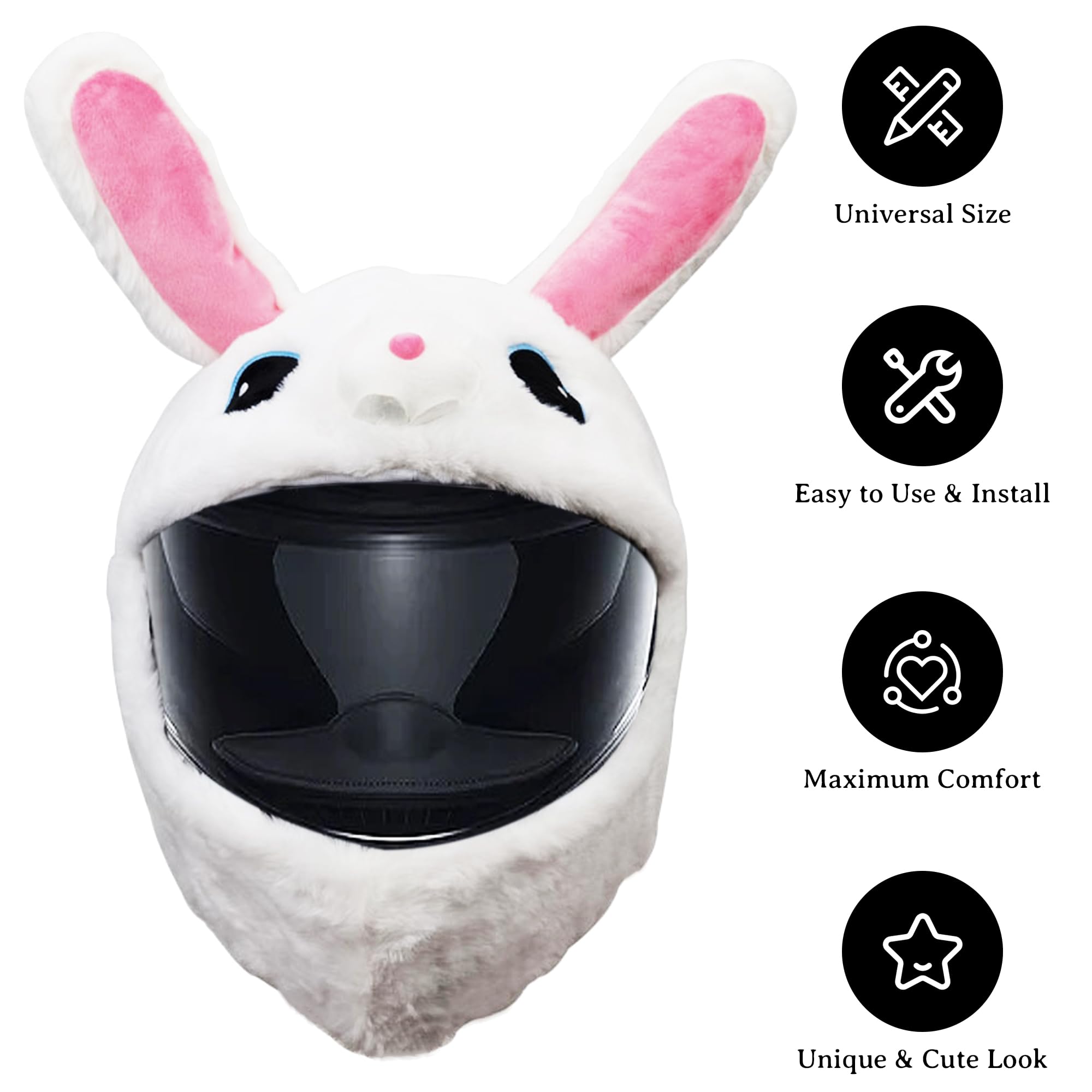 Omoojee Motorcycle Helmet Cover, Funny Helmet Decoration, Fun Rides And Gifts (Plush Animal, White Rabbit)