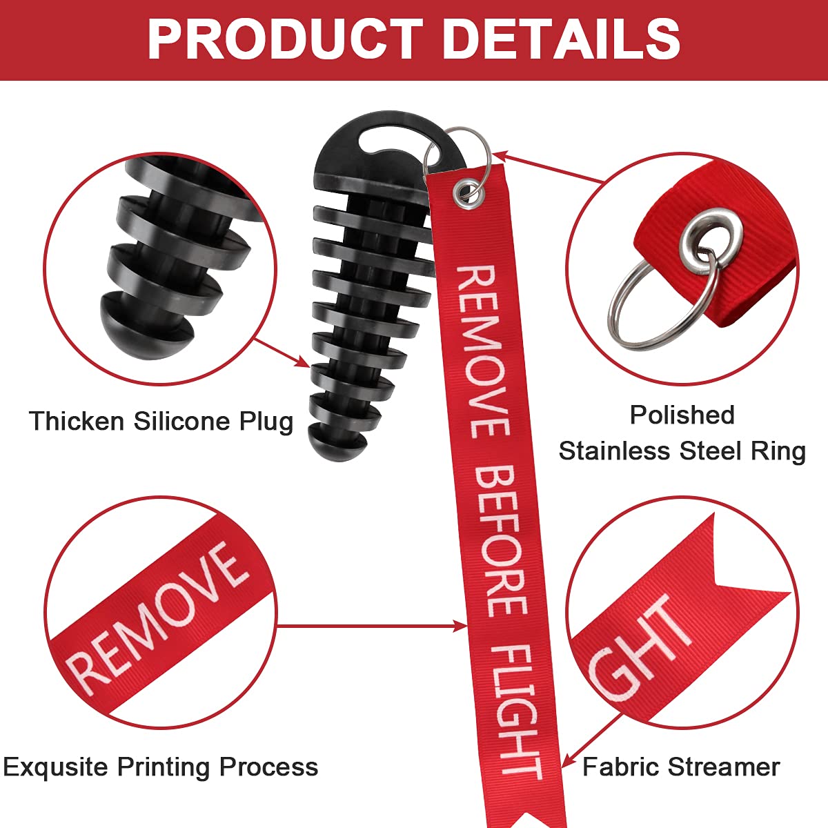 Muffler Exhaust Wash Plug, Hoedia 2 Pack Wash Plugs with 2 Streamers, Fit Most 2 Stroke Motorcycle Bikes with Rubber Exhaust Sil