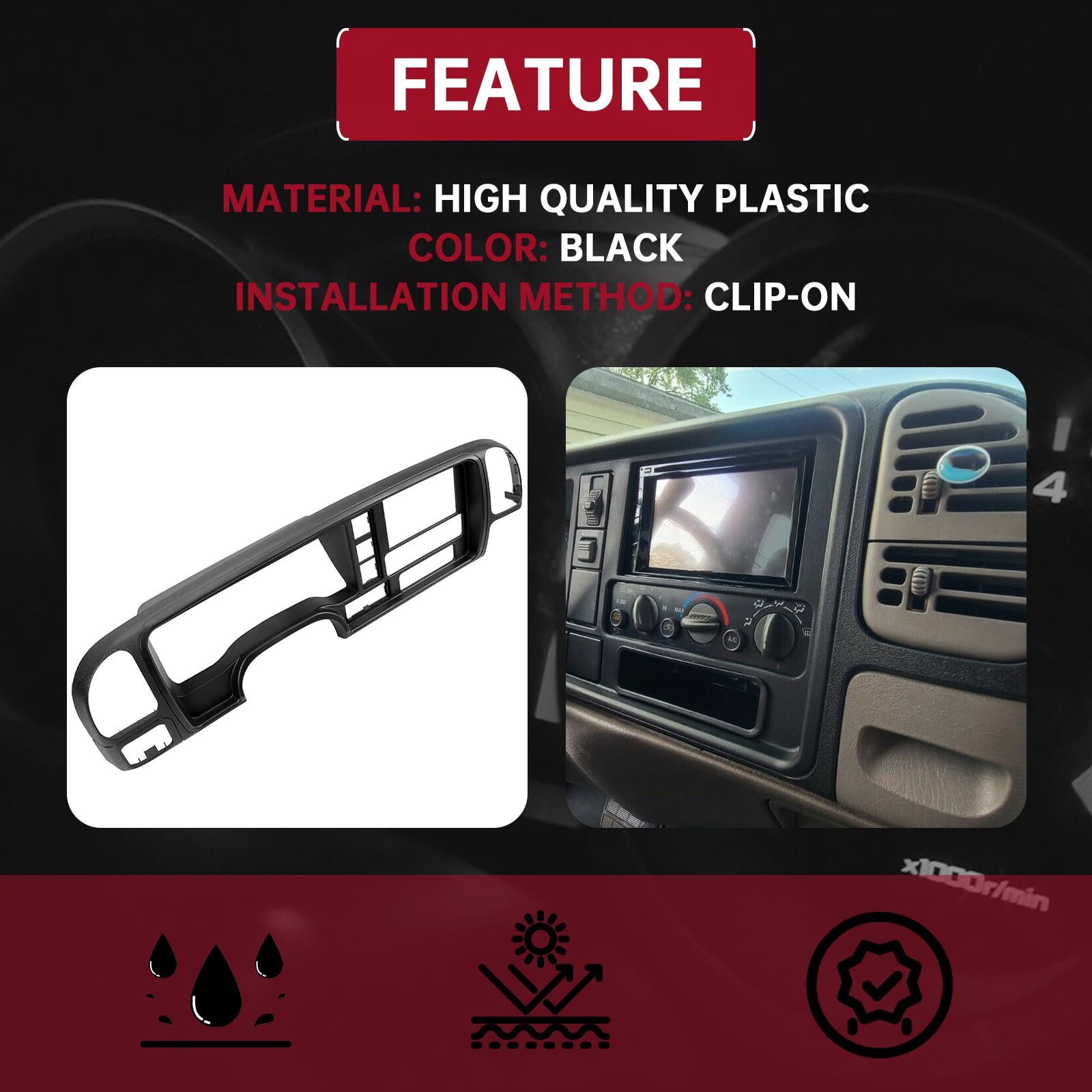 Hecasa Double Din Dash Panel Kit Compatible With 1995-2002 Gmc Suv/Truck Black W/Harness Car Radio Stereo