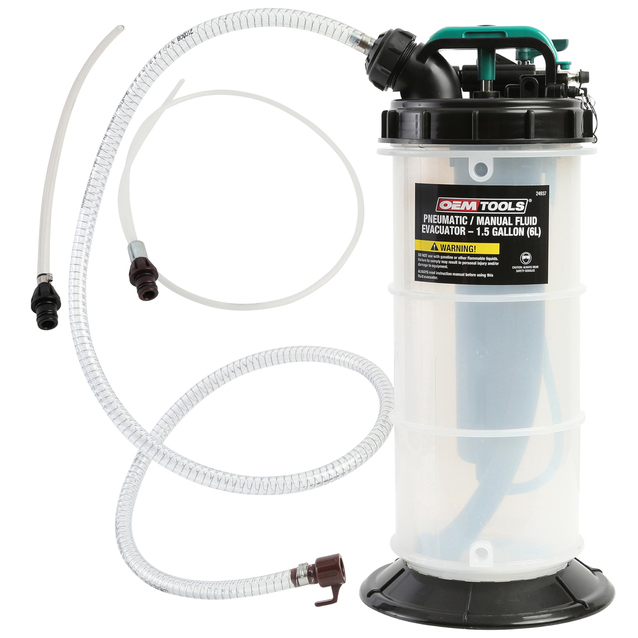 Oemtools 24937 6-Liter Pneumatic/ Manual Fluid Pump Extractor, 5Ft Main Suction Hose, Oversized Pumping Handle, Leak Proof, For 