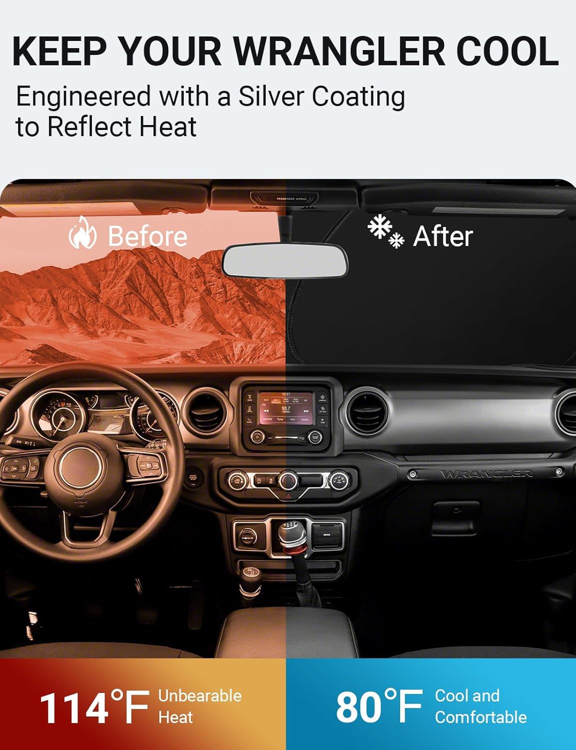 Proadsy 2025 Upgrade Front Windshield Sun Shade Foldable Sunshade Protector Custom Fit 2018-2024 2025 Jeep Wrangler Jl Jlu & Gladiator Jt Accessories