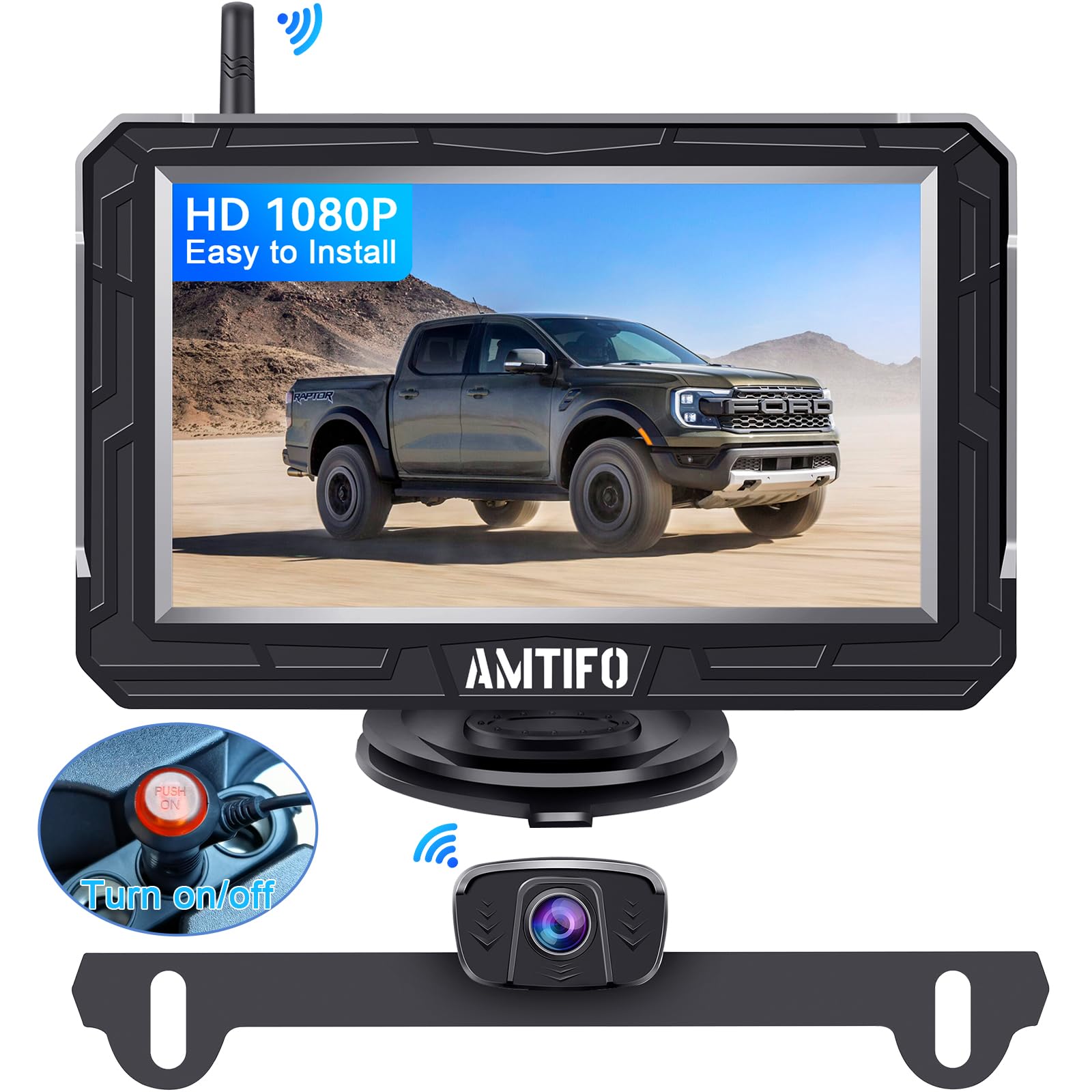 Wireless Backup Camera Truck Hitch Trailer - Easy Install Digital Stable Signal Hd 1080P Car Rear View Camera With 4.3 Inch Moni
