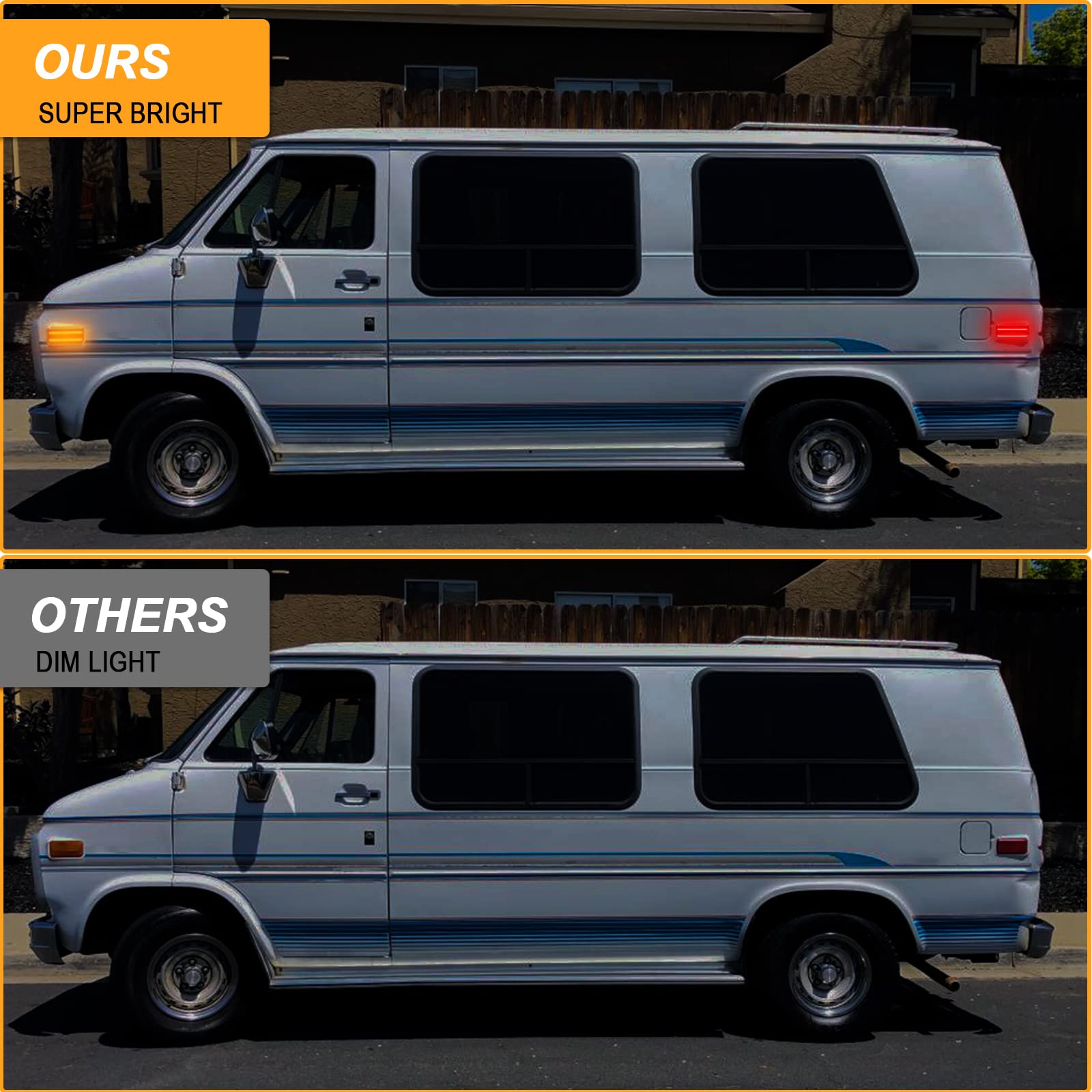 R&F Auto Smoked Led Front Amber Rear Red Side Marker Lights Compatible With G1500 G2500 G3500 G10 G20 G30 (1985-1996)/ P20 P30 Step-Van P2500 P3500 Base Value Van (1985-1996) Bumper Sidemarker Lamps